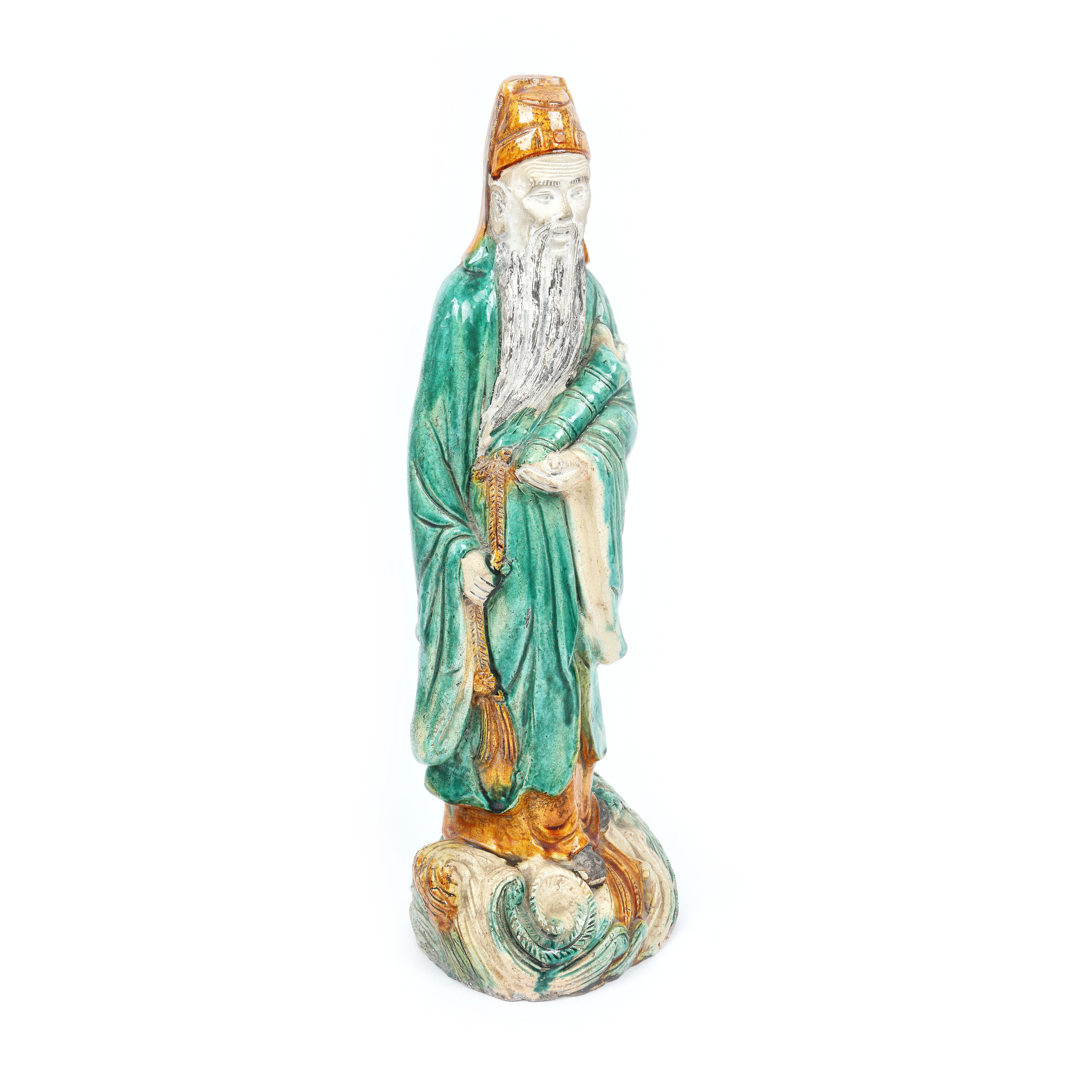 Statuetă din ceramică ”Sancai”, reprezentându-l pe Lu, zeul bunăstării, atelier Hongkong, perioada Republicană, China, cca. 1940-1950