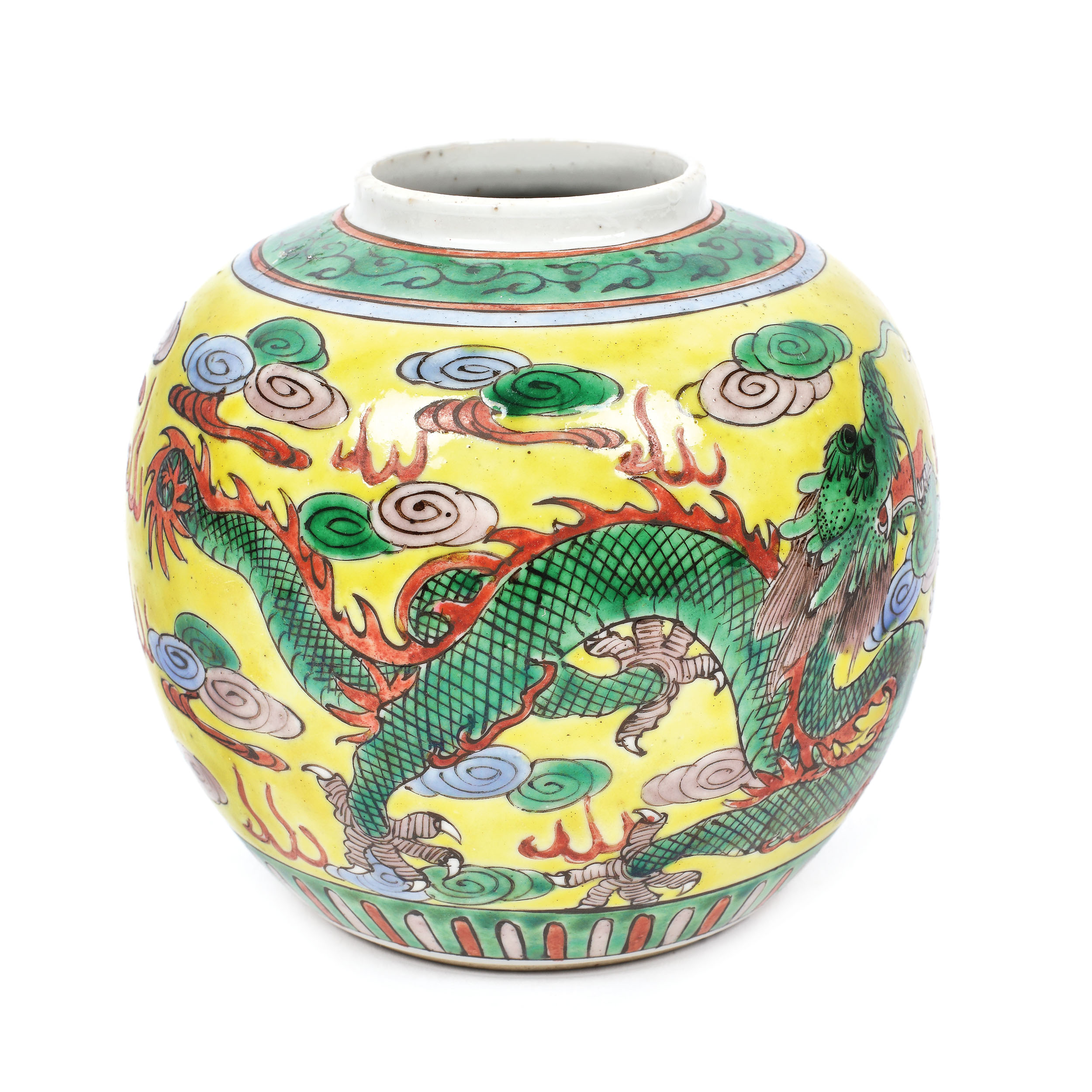 Vas din porțelan, decorat cu motivul dragonilor vânând perla în flăcări, posibil pentru uz imperial (dragon cu cinci gheare), perioada Guangxu, China, cca. 1875-1908