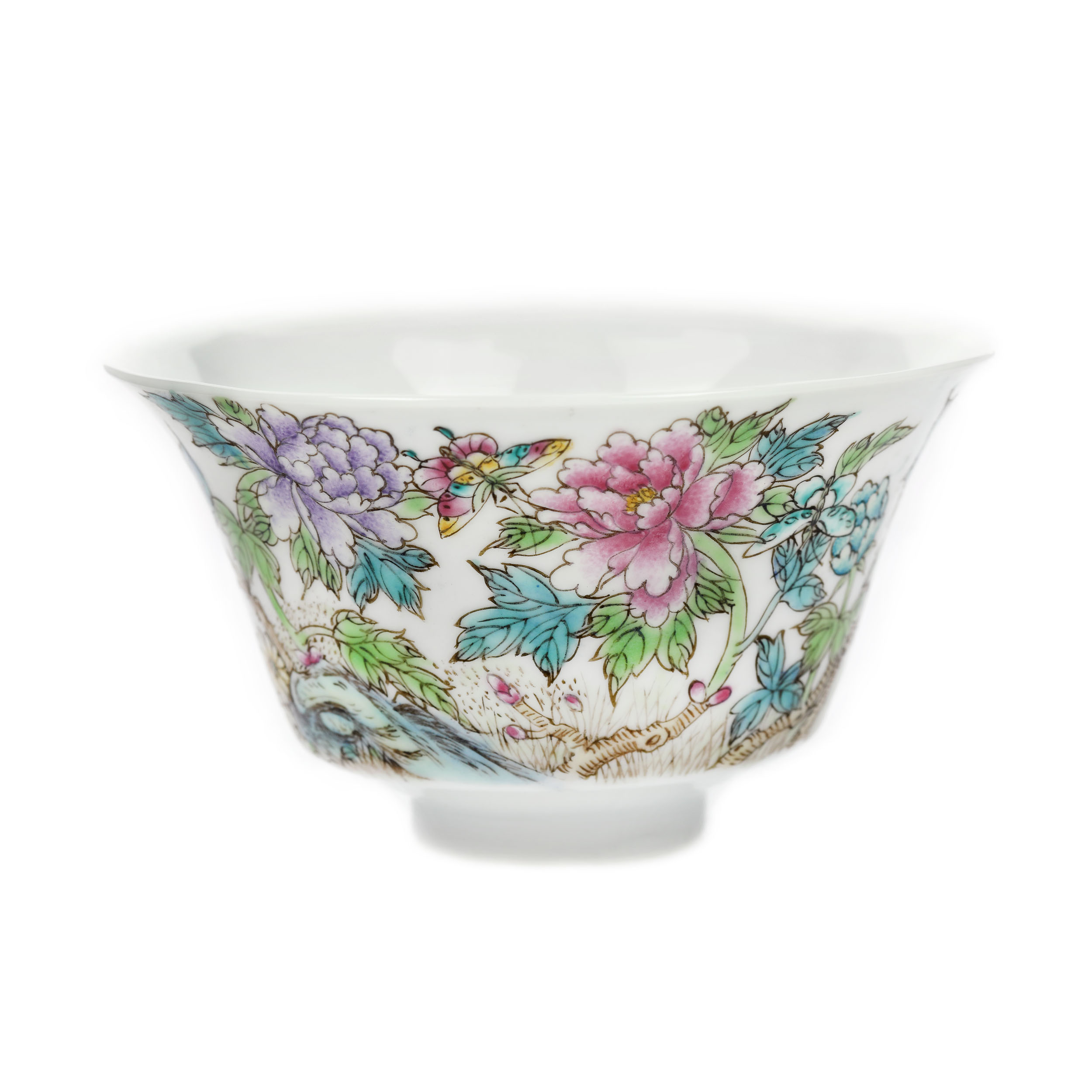 Bol din porțelan, cu decor floral, marcat Qianlong, semnat, perioada Qing, China, sec. XVIII