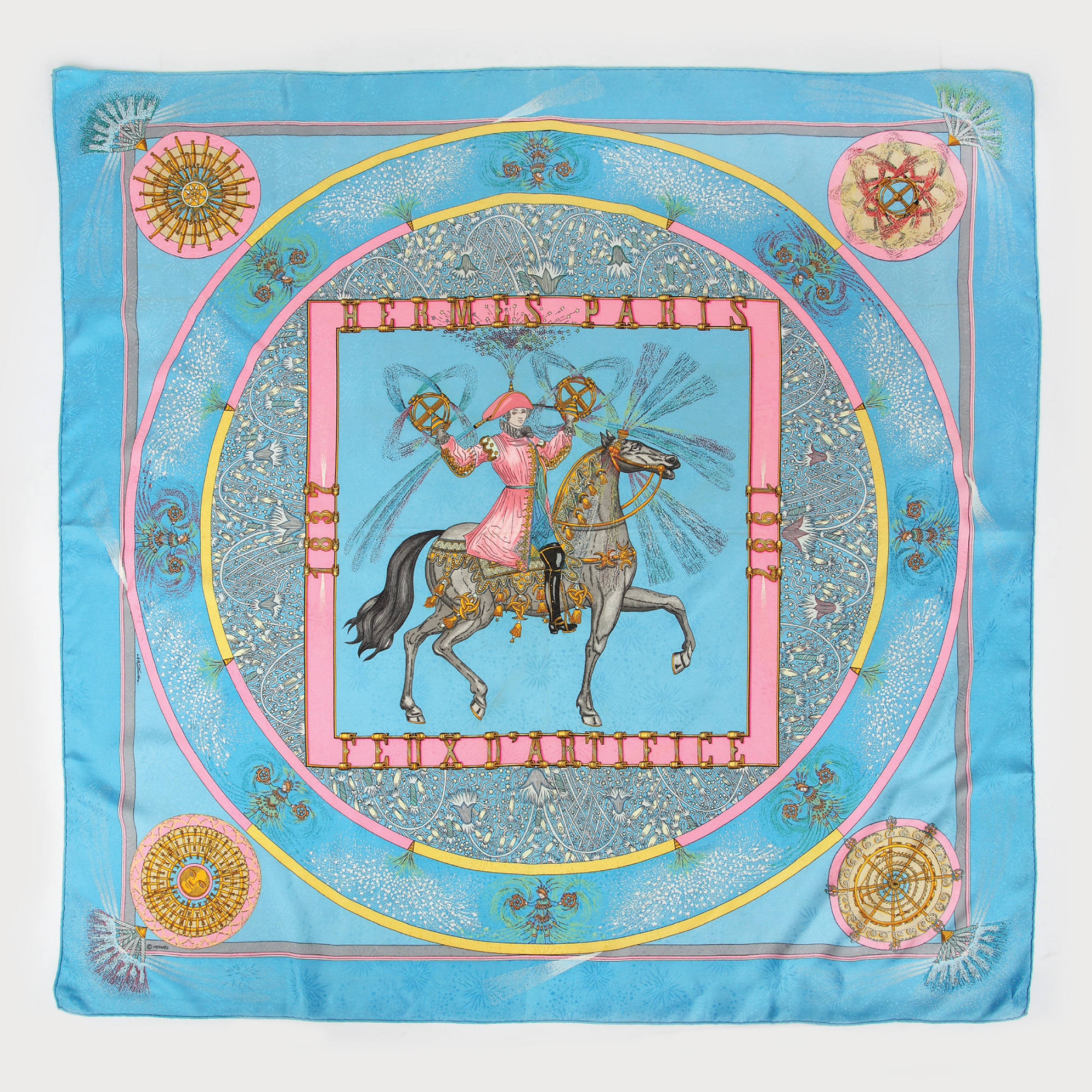 Eșarfă Hermès "Feux D'Artifice", designer Michel Duchene, din mătase, 1987, piesă de colecție