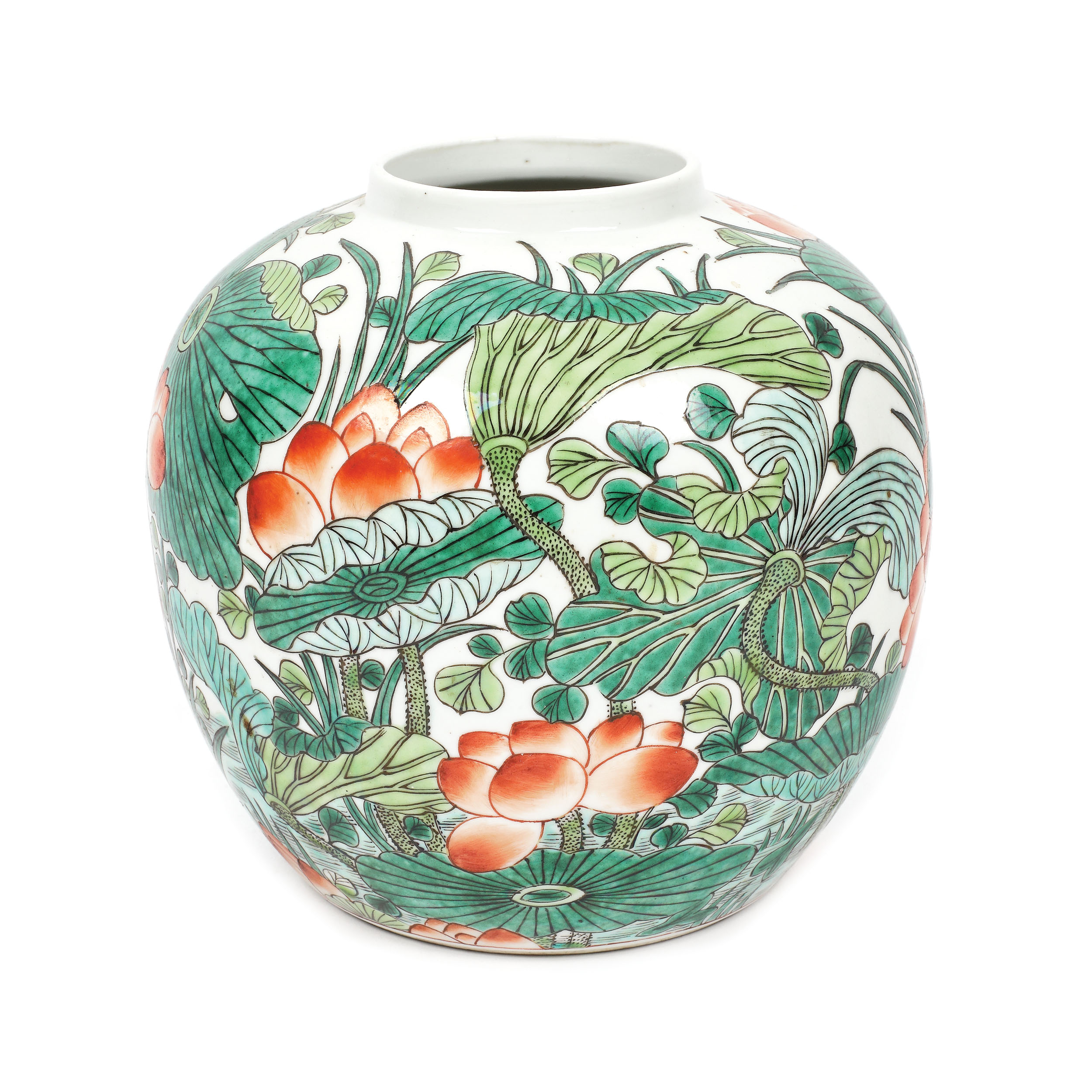 Vas din porțelan, decorat cu motivul florilor de lotus, perioada Guangxu, China, cca. 1875-1908