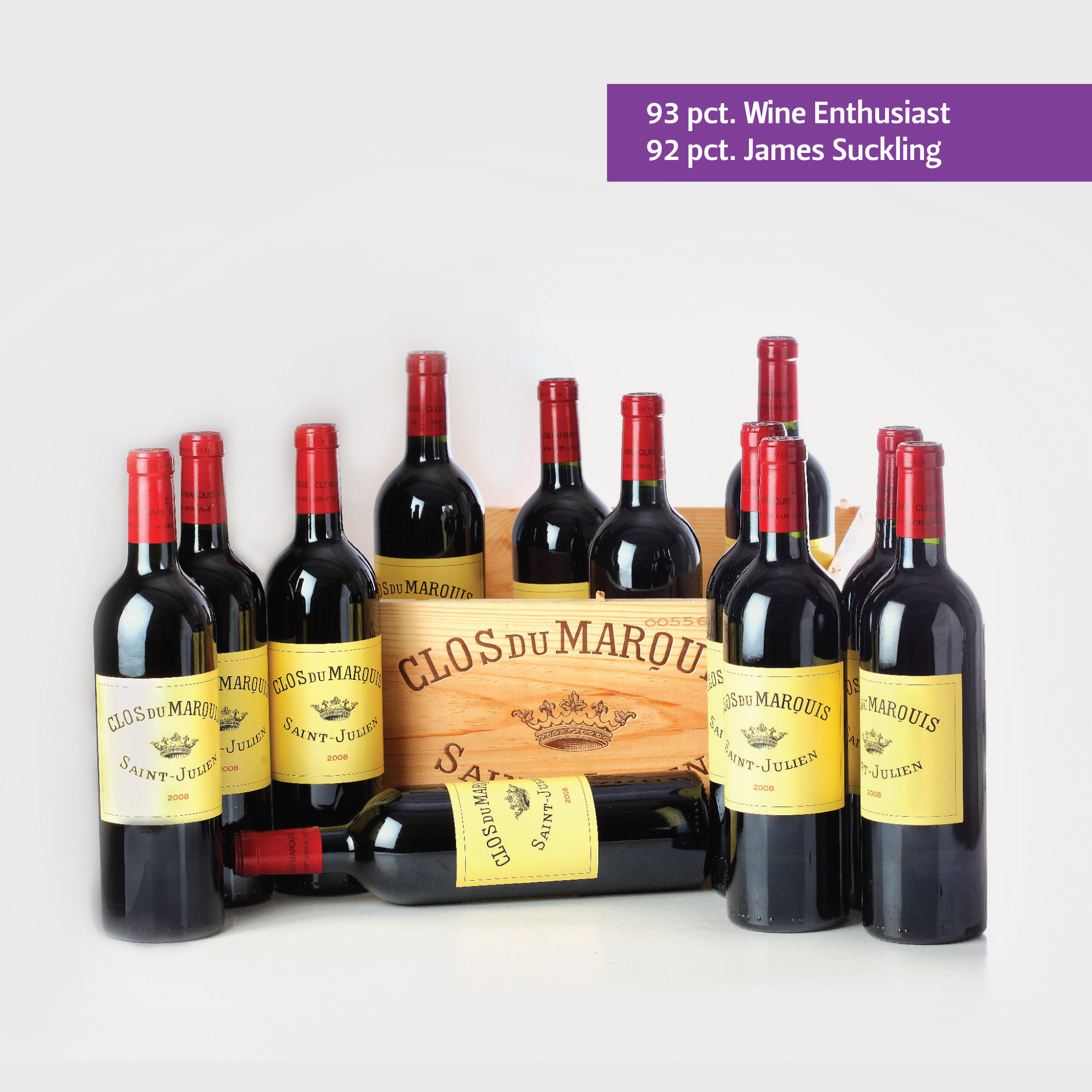 Clos du Marquis 2008 75 cl., în cutie originală de lemn, 12 sticle x 75 cl.