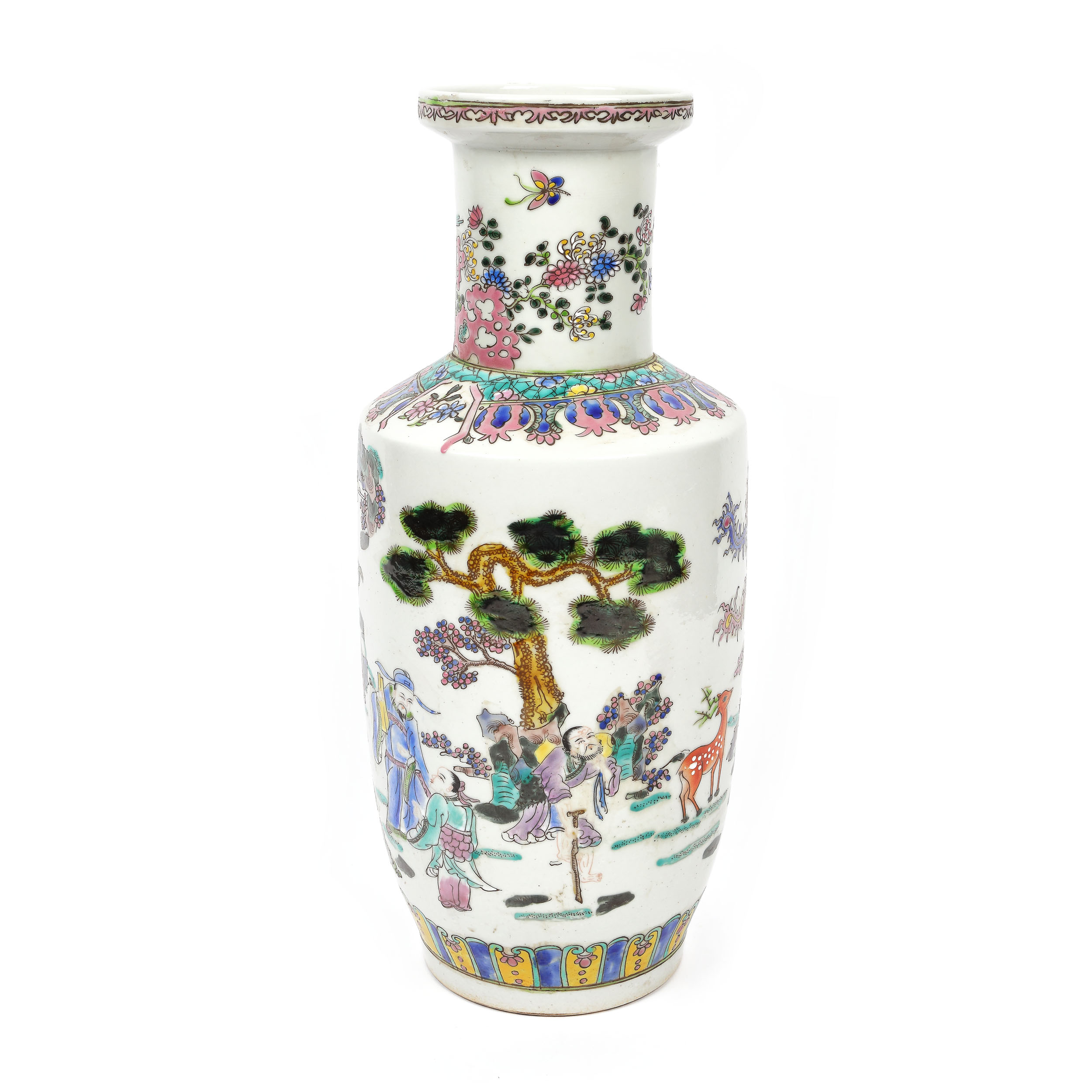 Vas de mari dimensiuni, porțelan decorat cu motivul ”Cei opt nemuritori”, aparținând ”Famille rose”, perioada Qing, China, începutul sec. XX