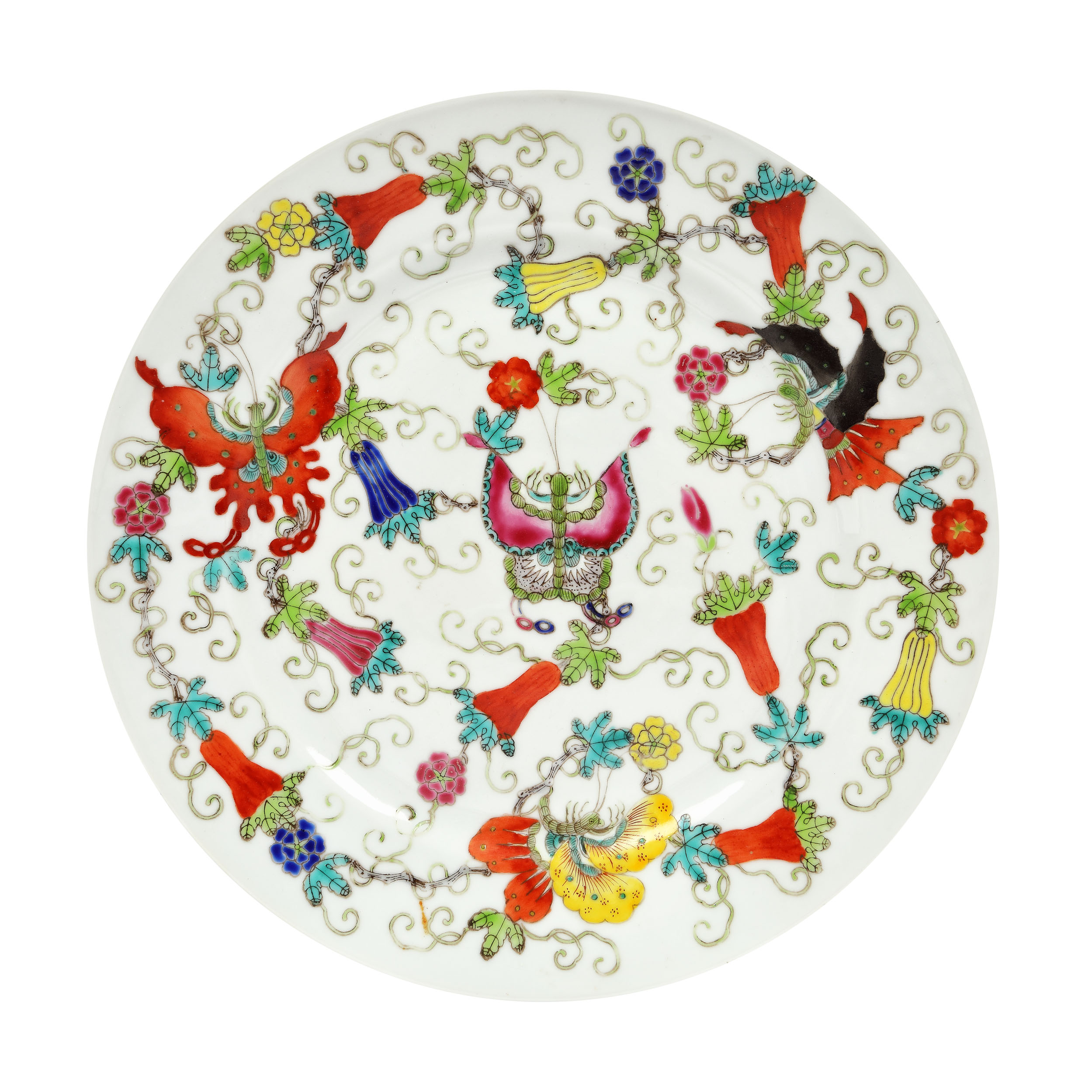 Porcelain dish decorated with butterflies and flowers, marked, the Republican Period, China, the beginning of the 20th century.