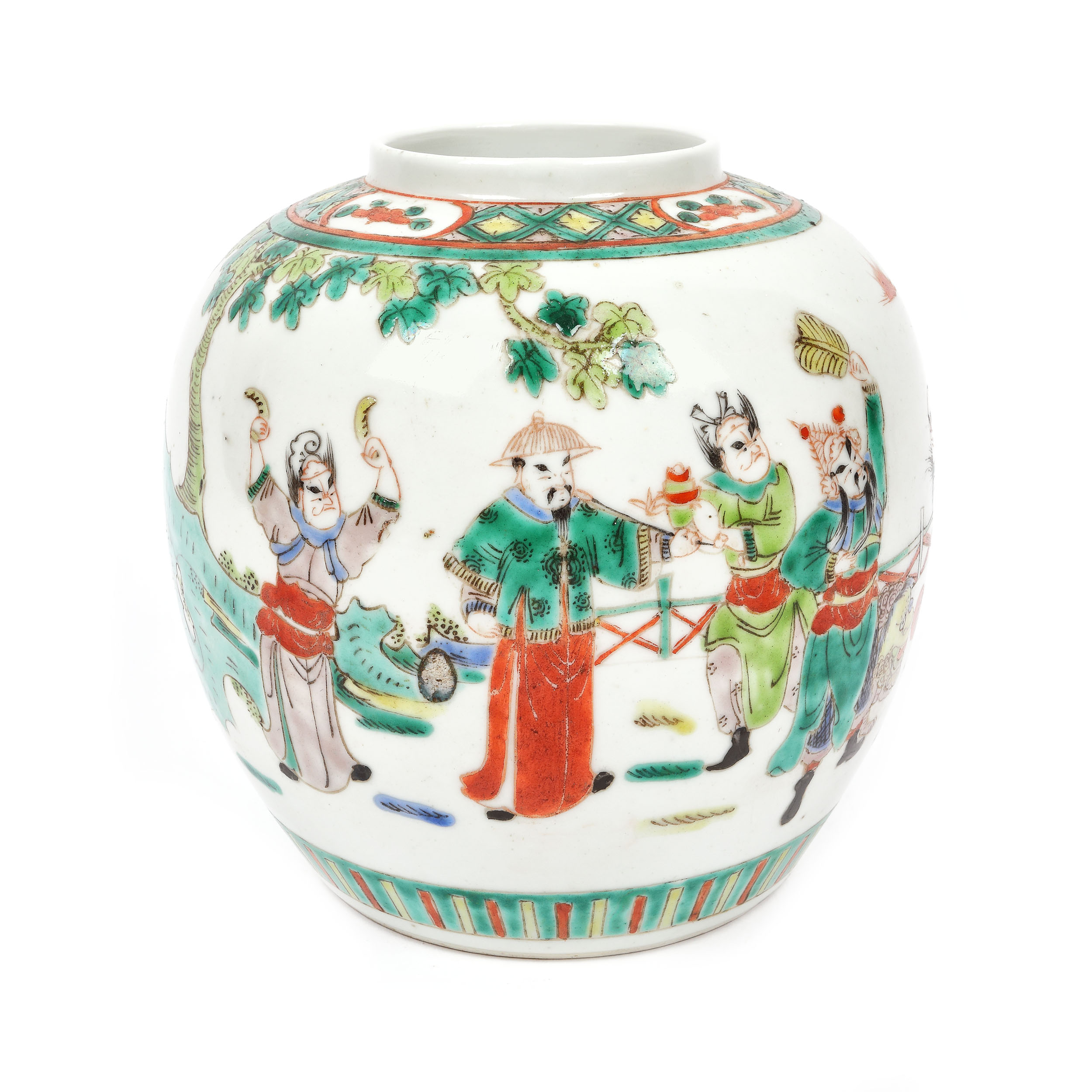 Vas din porțelan, decorat cu personaje în port tradițional, purtând marca retrospectivă Kangxi, perioada Qing, China, sec. XIX