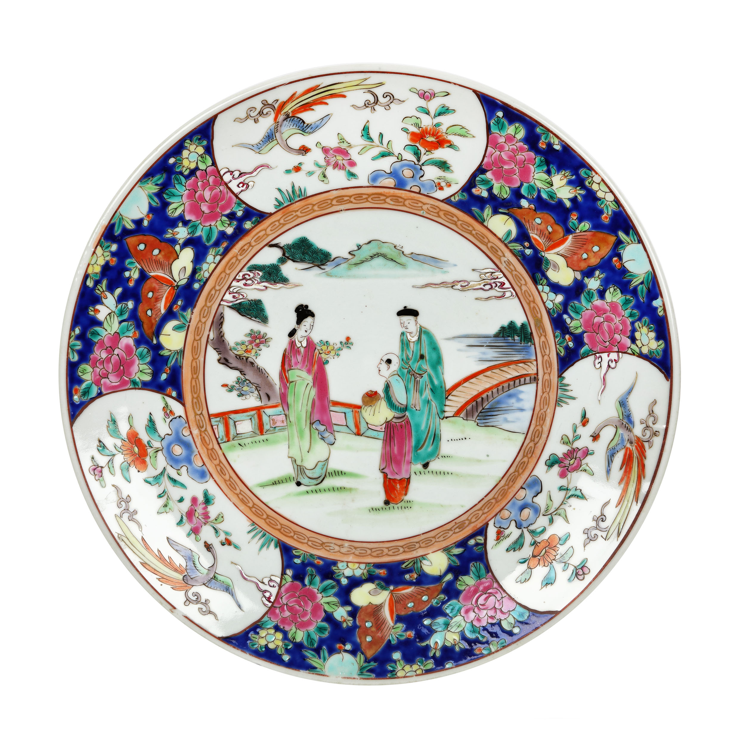 Porcelain "Famille rose" dish illustrating a traditional scene, the Meiji period, Japan, the 19th century