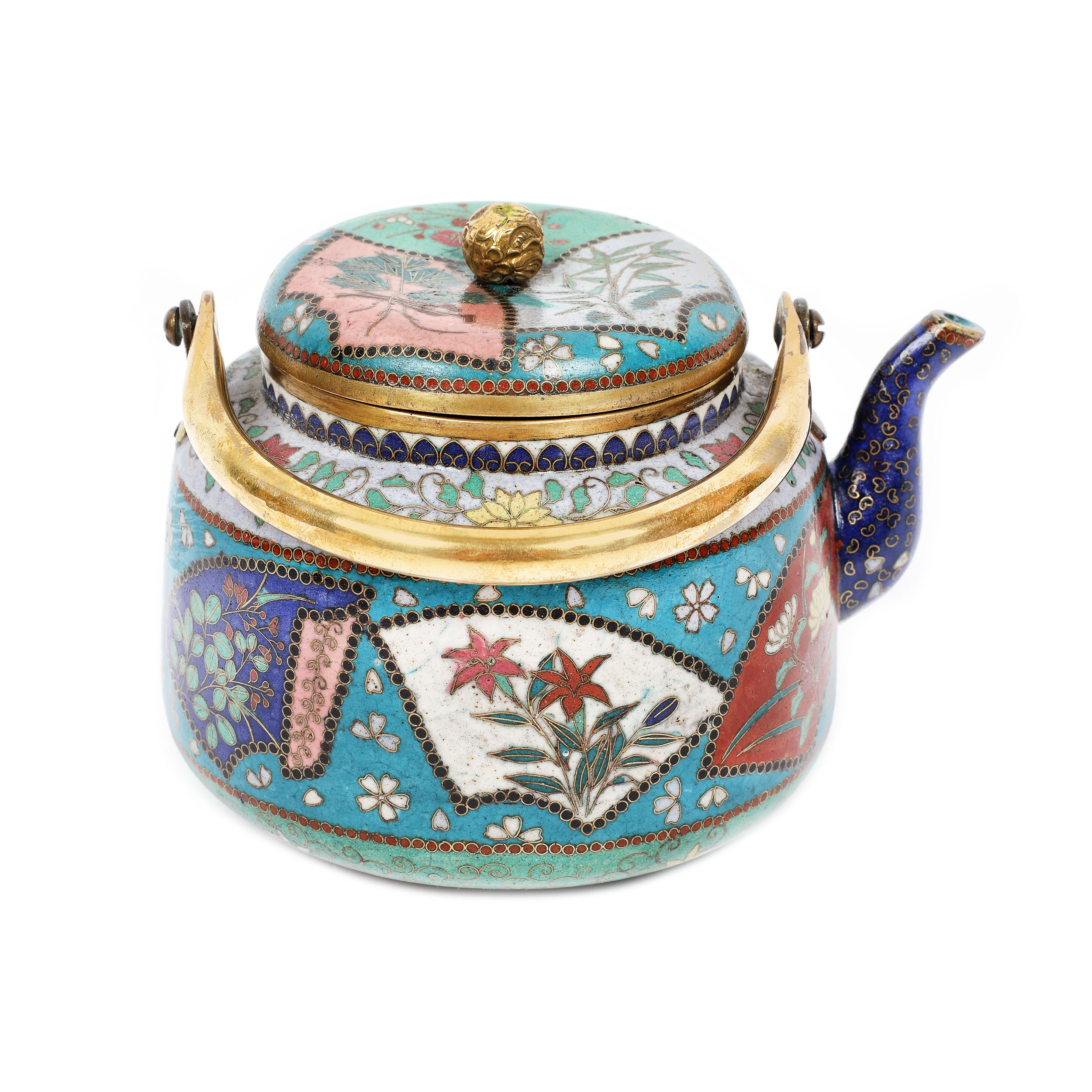 Ceainic din bronz d'ore, decorat în manieră cloisonné, perioada Meiji, Japonia, cca. 1900