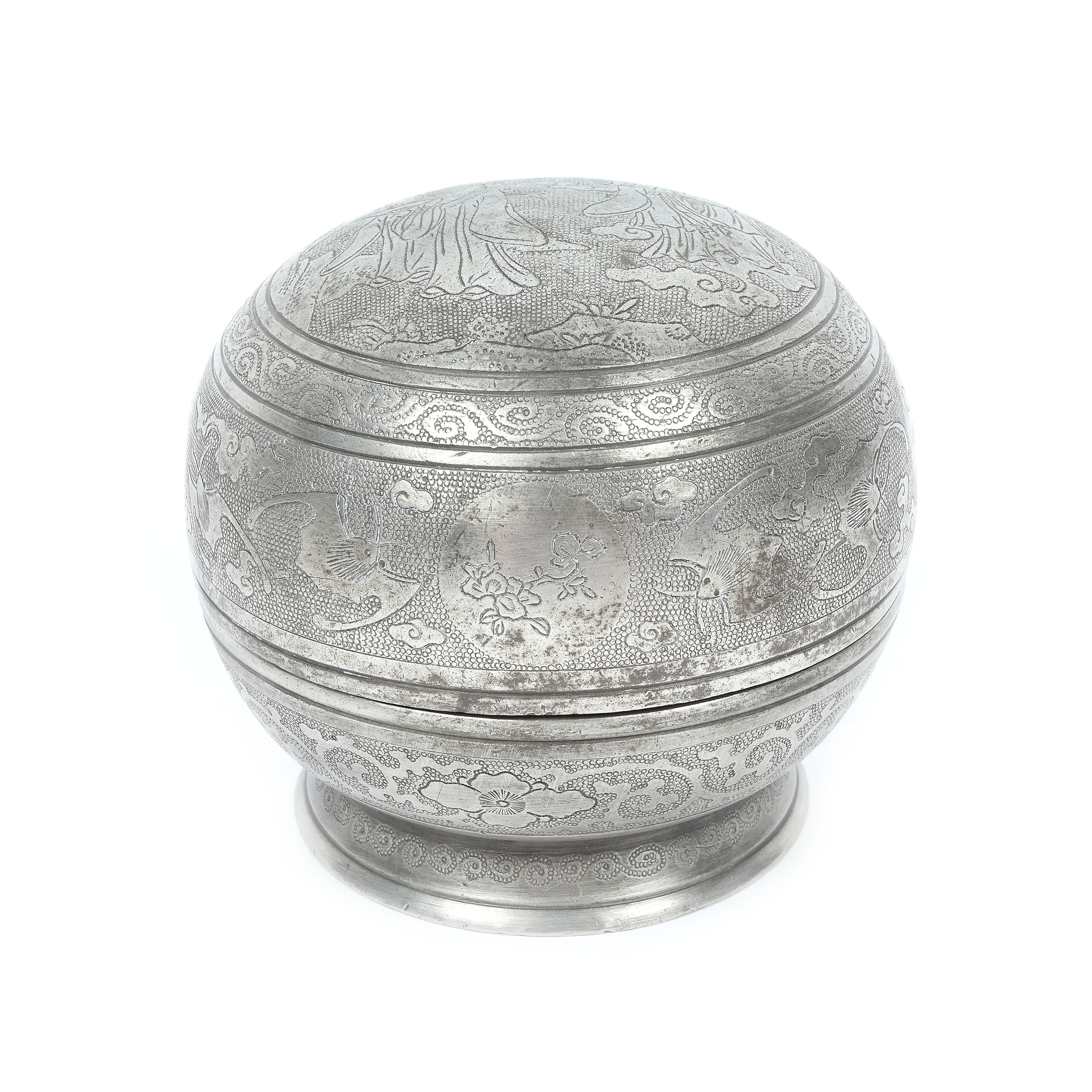 ”Paktong” box decorated and engraved with the bats motif, in the Tang  Period style, China, the 18th-19th century