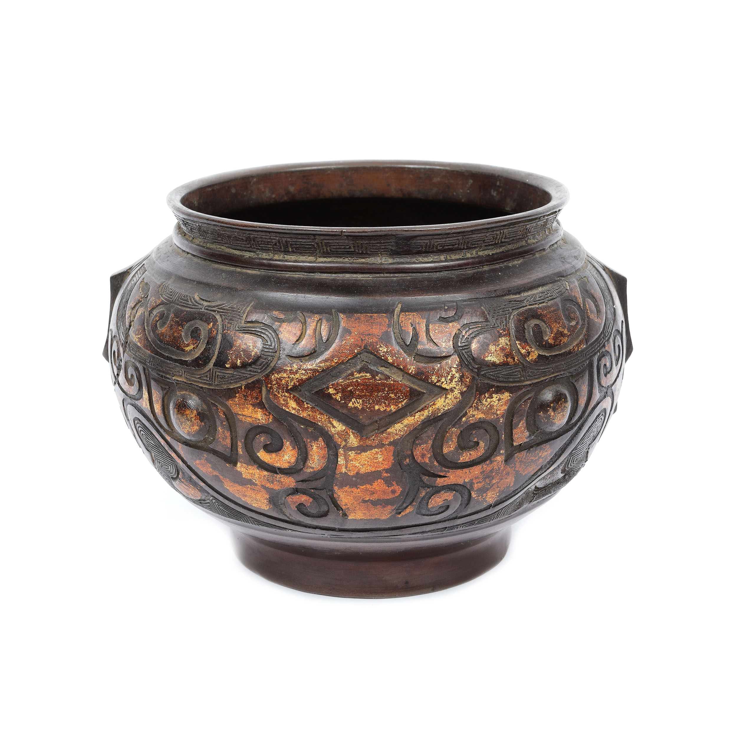 Brûle-parfum din bronz stropit cu aur, decorat cu motive tradiționale daoiste, perioada Qing, China, sec. XVIII