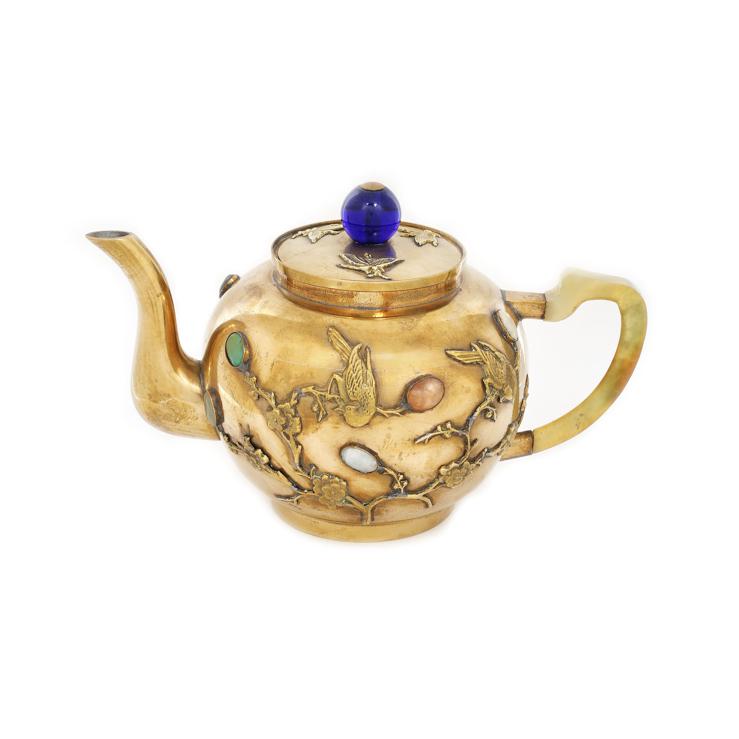 Ceainic din bronz aurit, decorat cu pietre semiprețioase și sticlă de Pekin, perioada Guangxu, China, cca. 1900