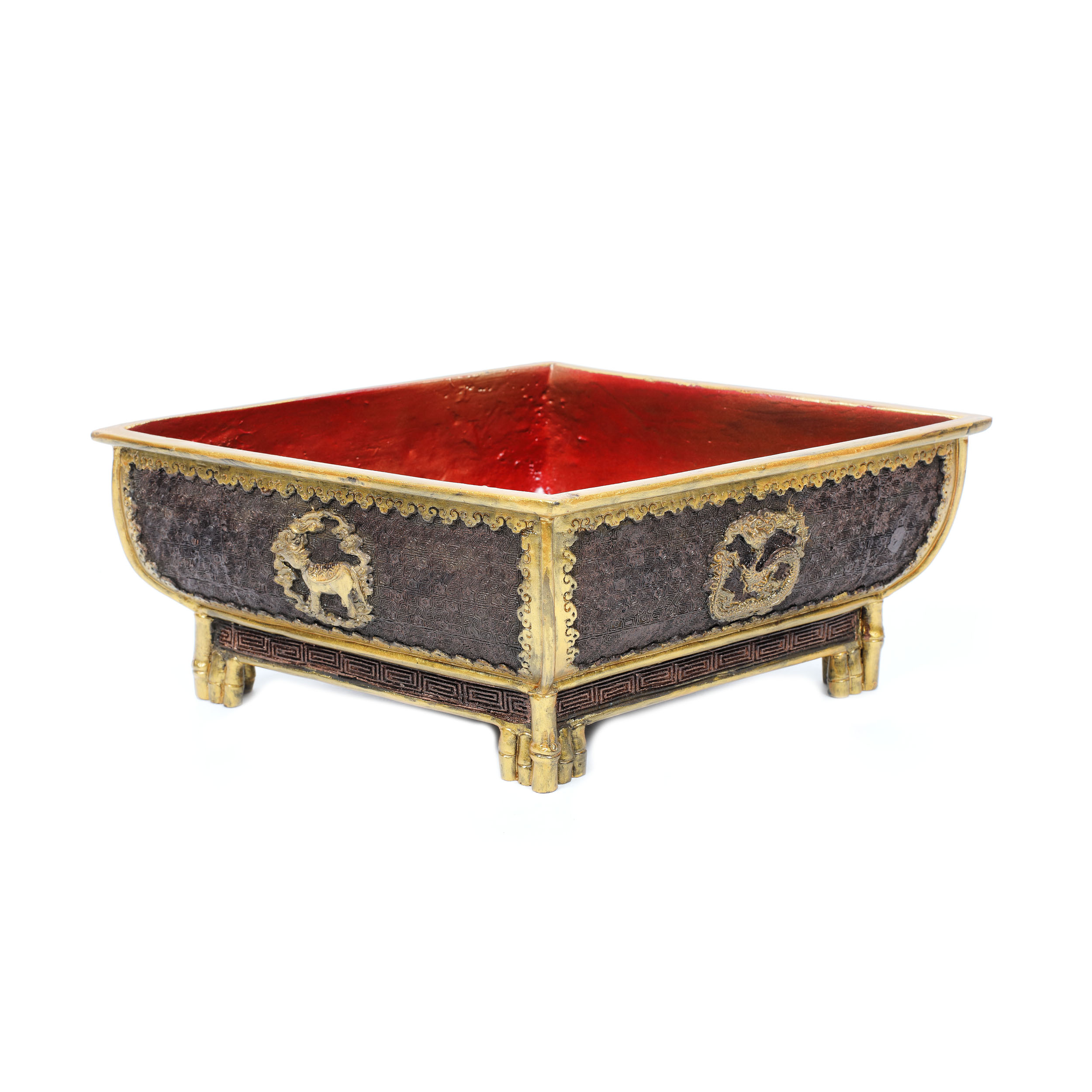 Jardinieră din bronz parțial aurit și pictat cu email, marcat, perioada Meiji, Japonia, cca. 1900