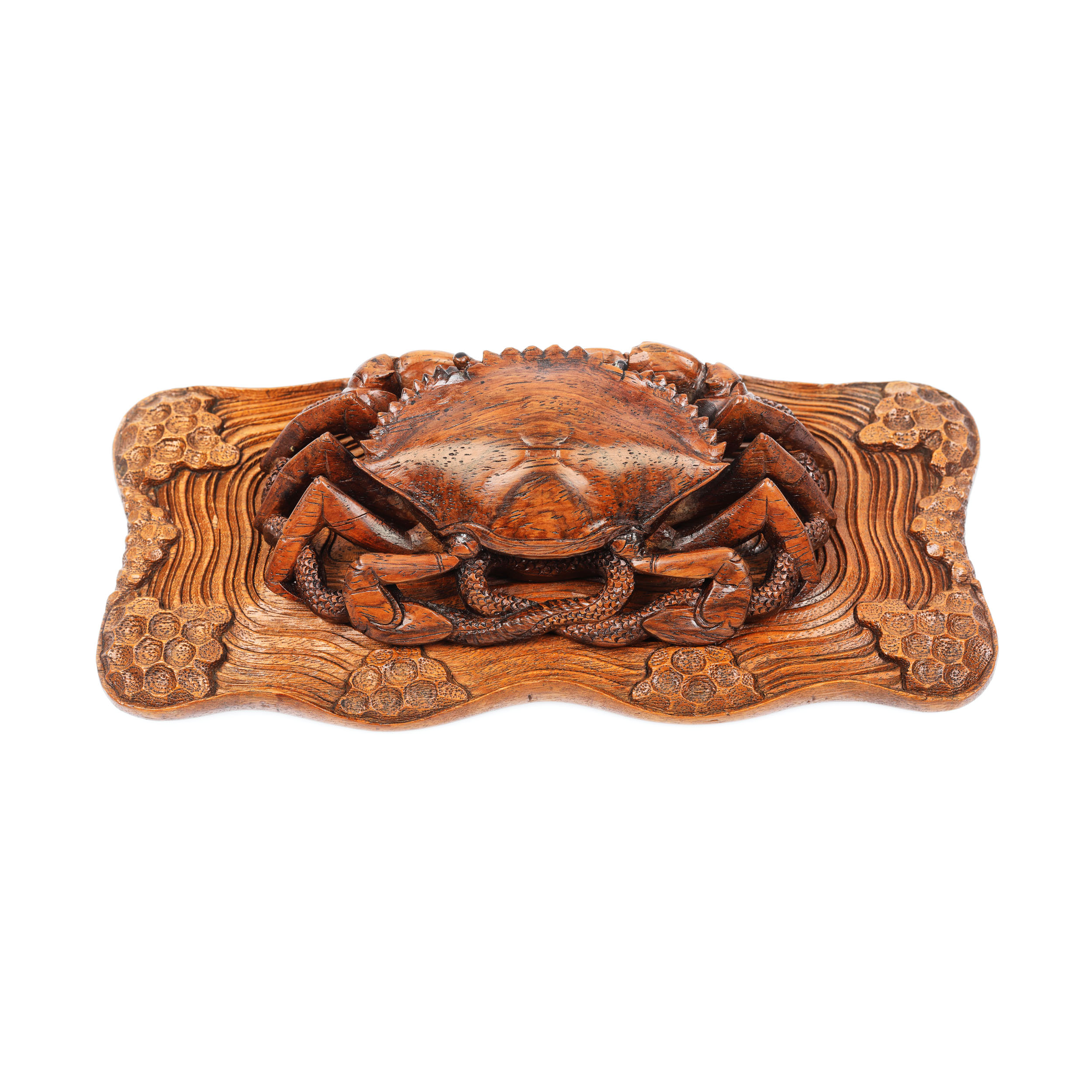 Okimono din lemn exotic, reprezentând un crab ”Heike-Gani”, în manieră Nakanishi Yosetsu, perioada Meiji, Japonia, sfârșitul sec. XIX