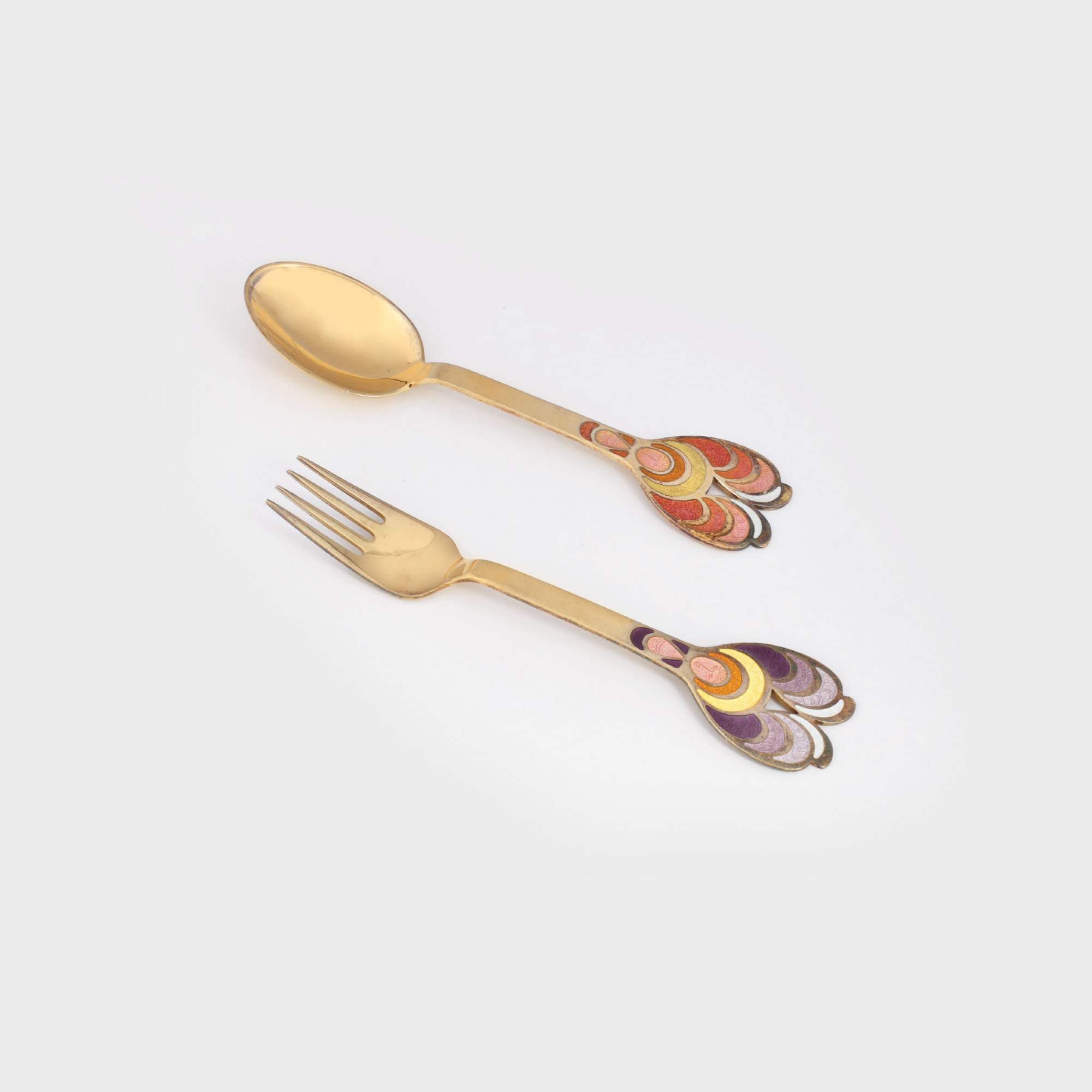 Set de tacâmuri aurite Anton Michelsen, pentru copii, decorate în manieră Art Nouveau
