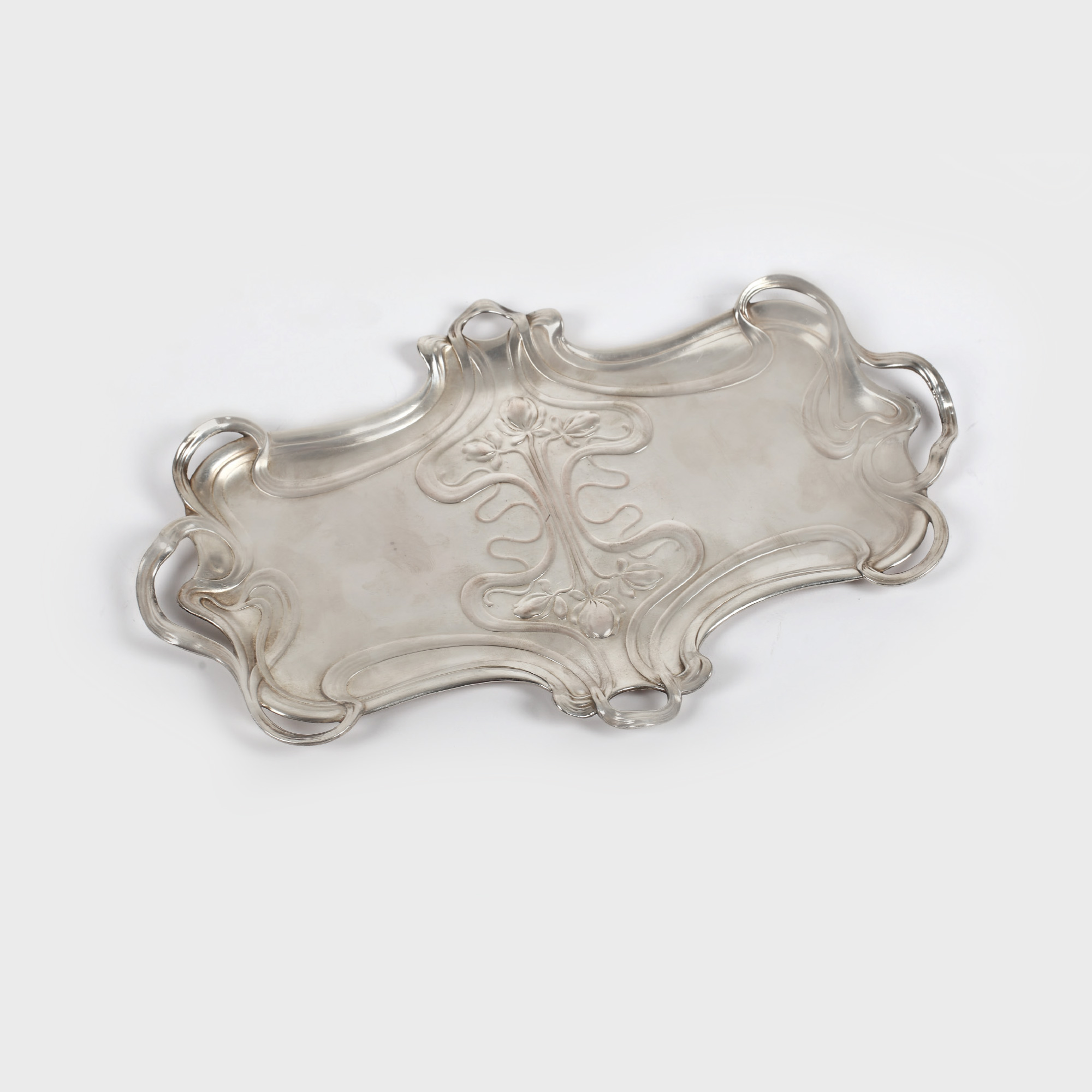 Tavă argintată WMF, stil Art Nouveau, decorată cu motive florale, 1900-1910