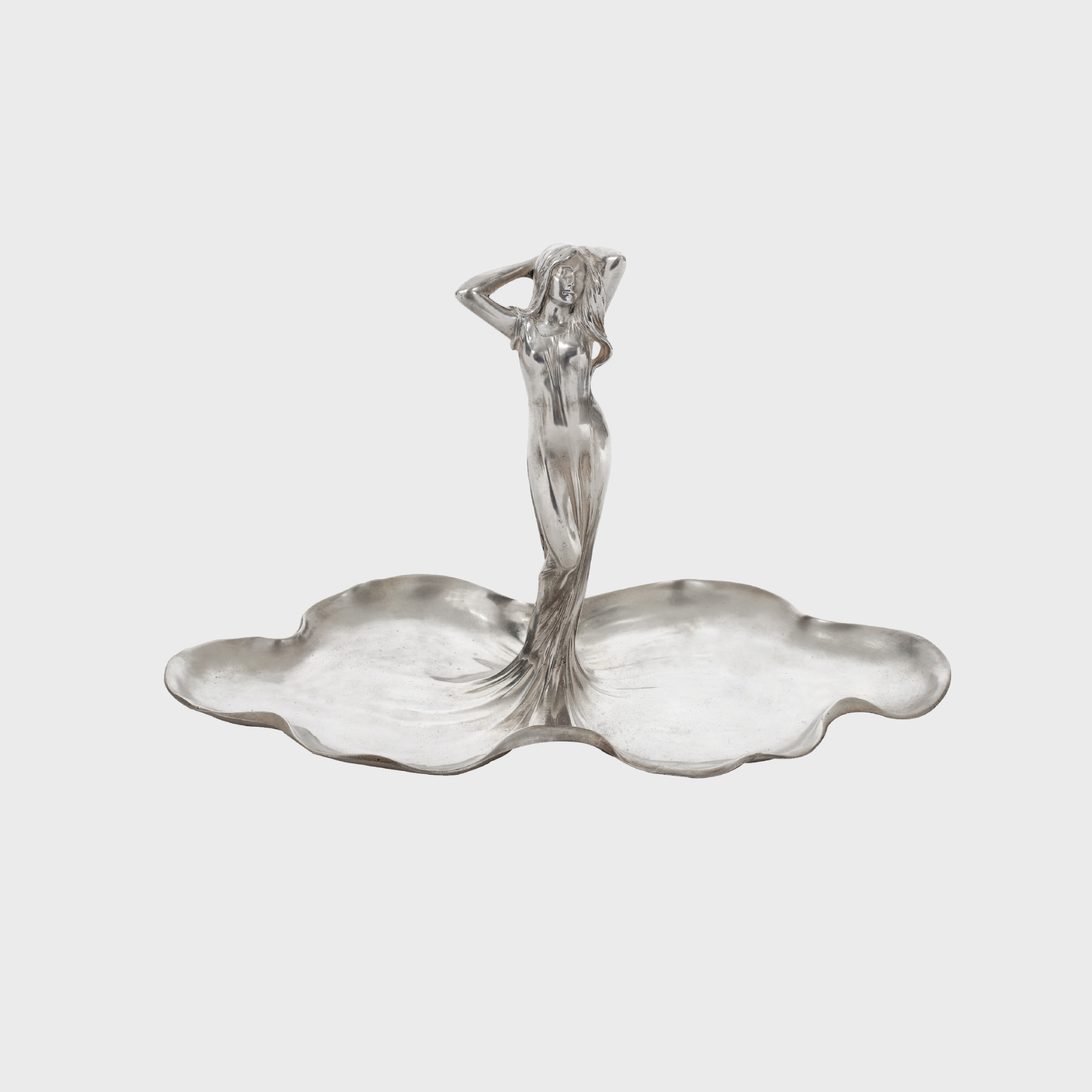 Fructieră argintată WMF, stil Art Nouveau, decorată cu naiadă, 1905-1910