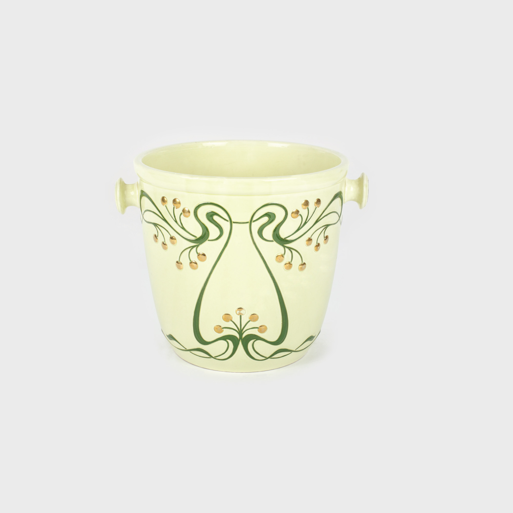 Cache-pot Art Nouveau, pictat cu crengi de vâsc, 1900-1910