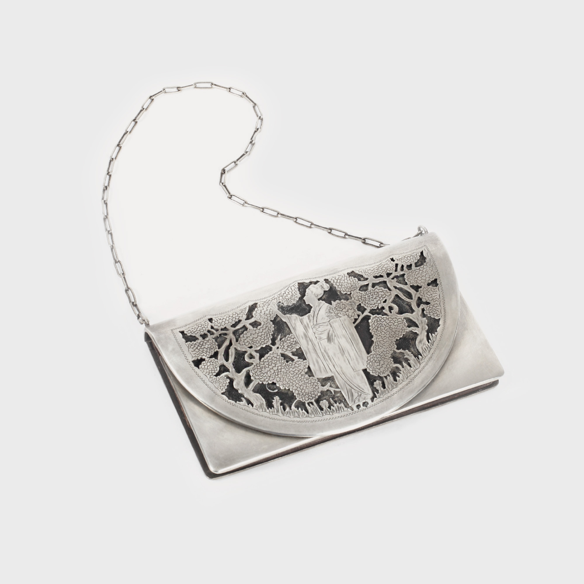Poșetă Art Nouveau din argint, decorată cu gheișă, 1906-1926