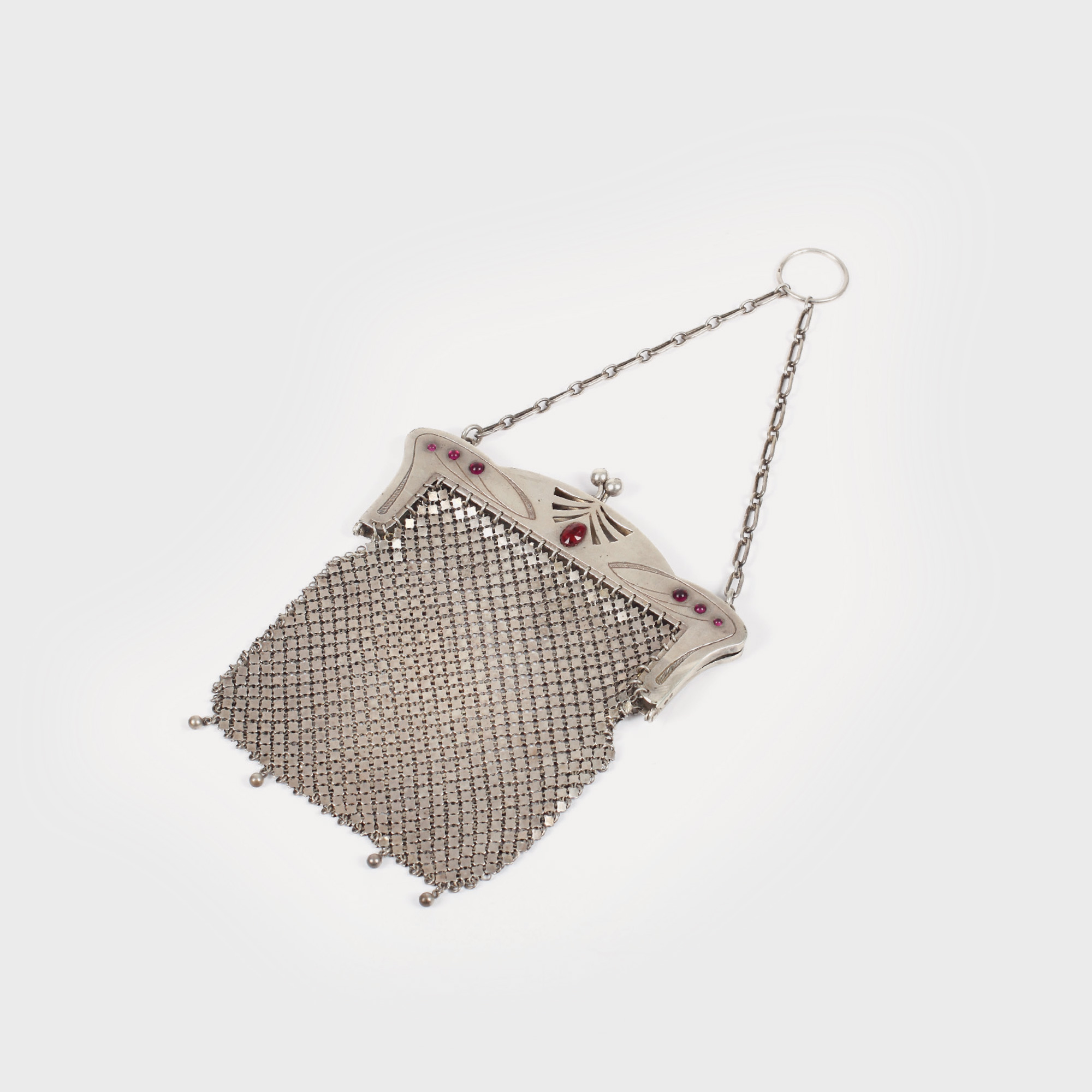 Poşetă de seară, din argint, stil Art Nouveau, decorată cu motive florale, 1901-1921