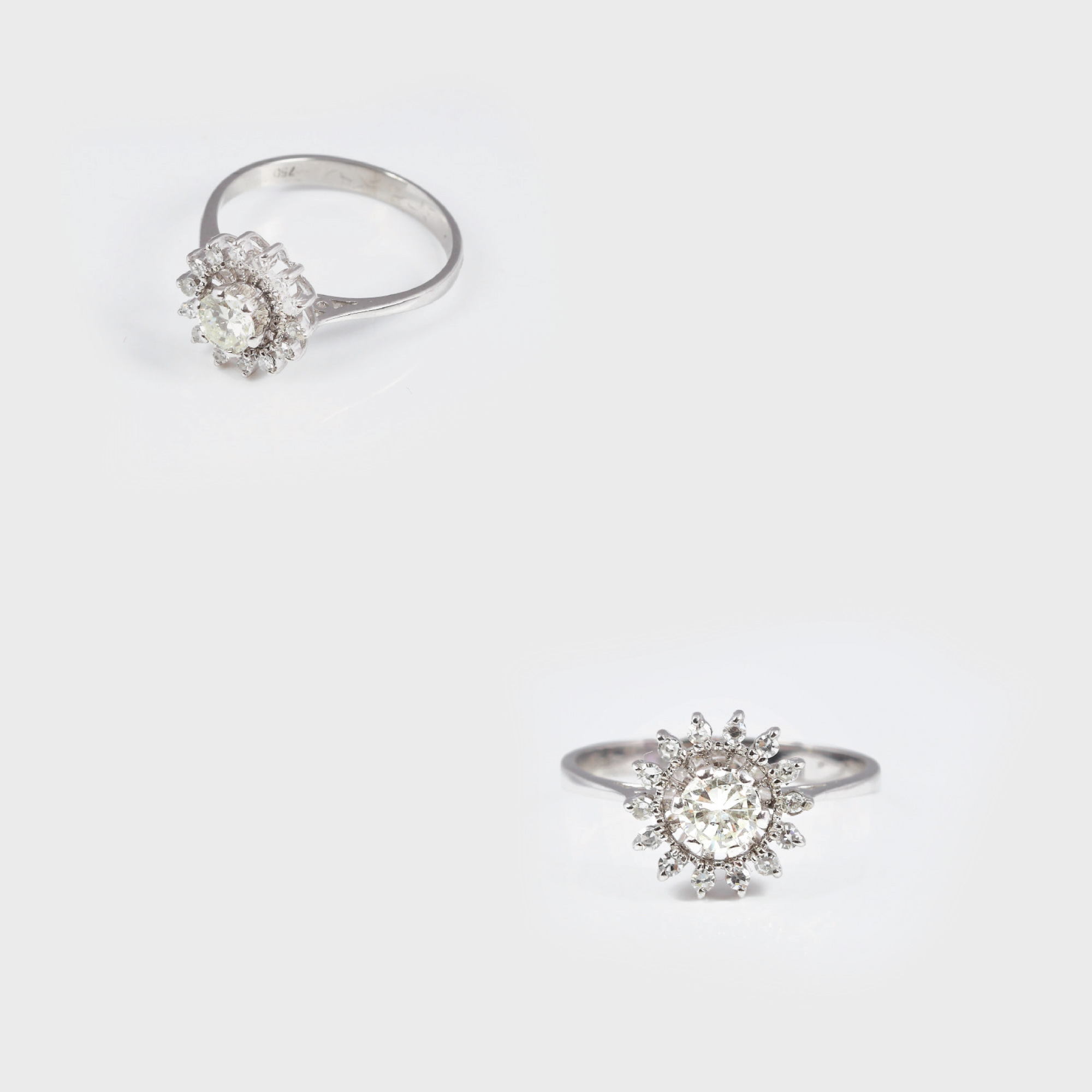 Inel din aur alb, decorat cu floare de diamante