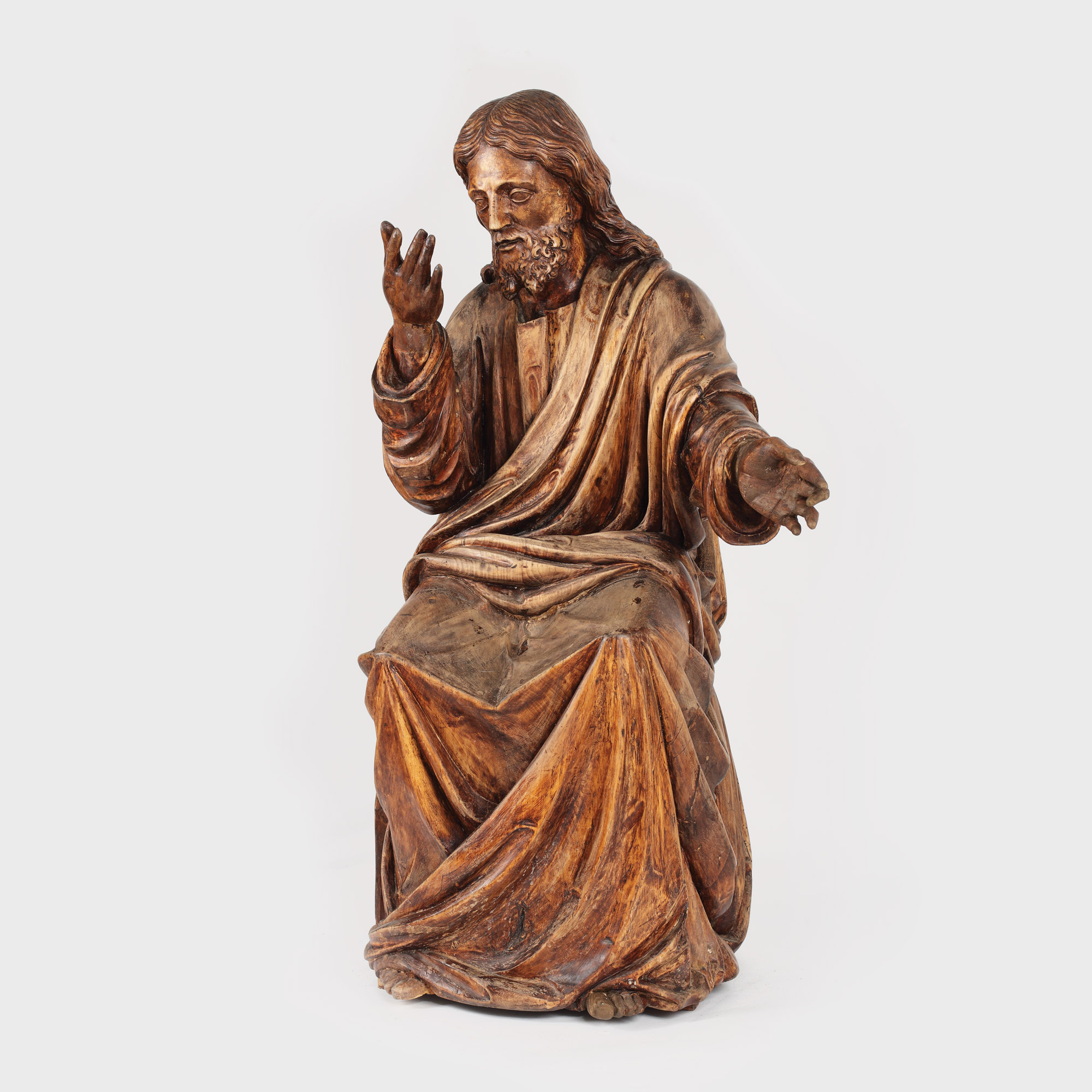 Sculptură religioasă gotică înfățișându-L pe Iisus, atelier transilvănean, din lemn de păr, sfârșitul sec. XVII, piesă rară