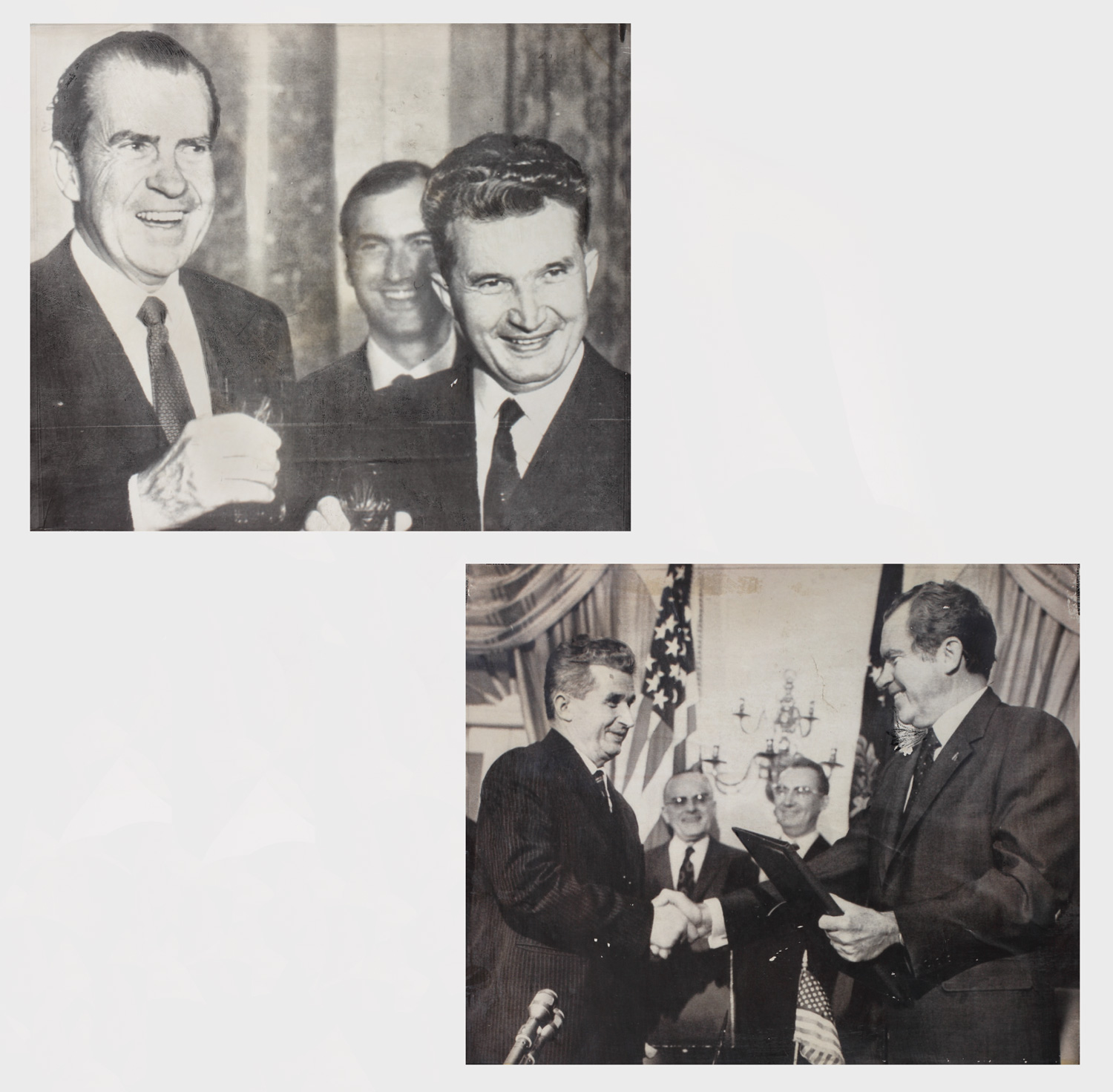 Nicolae Ceaușescu și președintele american Richard Nixon, 1969 şi 1973, lot format din 2 fotografii