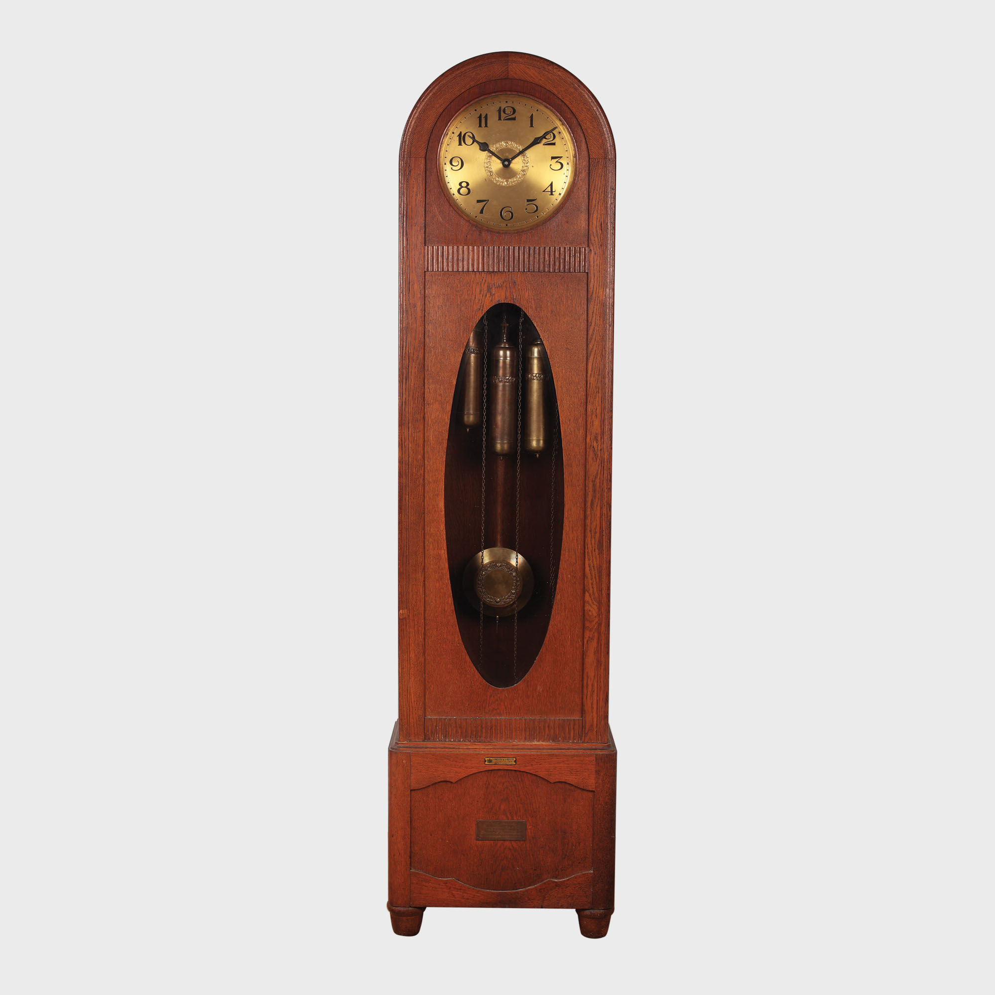 Pendulă de podea Frații Roller, stil Sezession, cu trei greutăți, cu dedicație pentru Grigore Trancu-Iași, președinte al Partidului Poporului, 1927, piesă de colecție