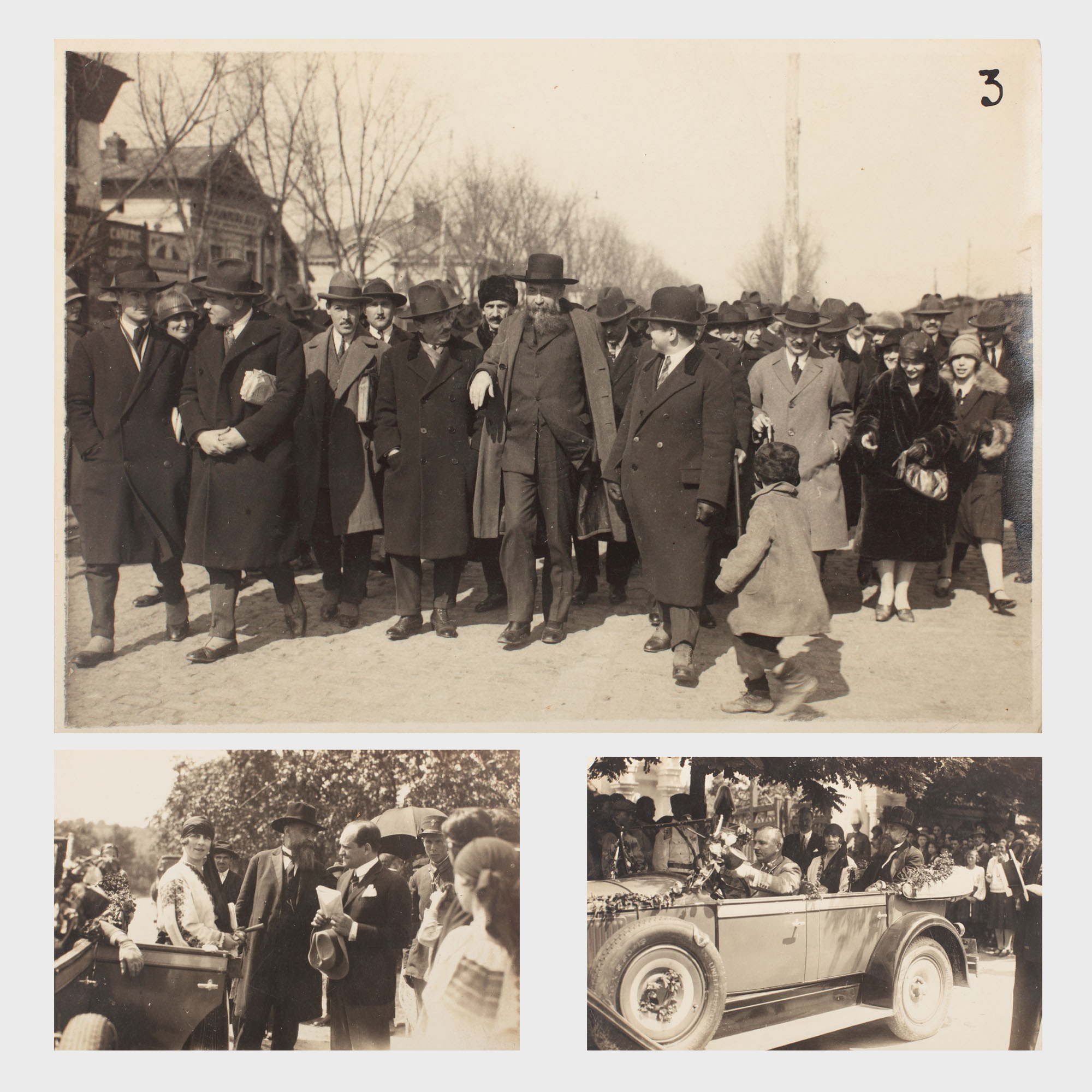 Nicolae Iorga într-o dublă ipostază, lot de 3 fotografii, anii '30