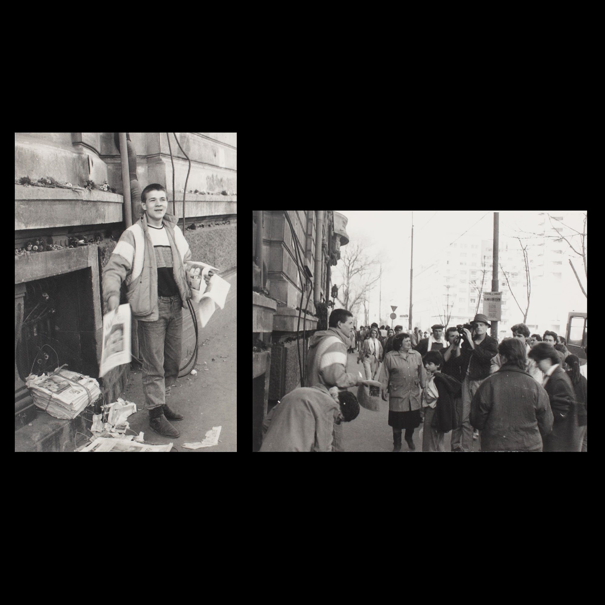 Gavroche în Piața Universității, ianuarie 1990, lot de 2 fotografii
