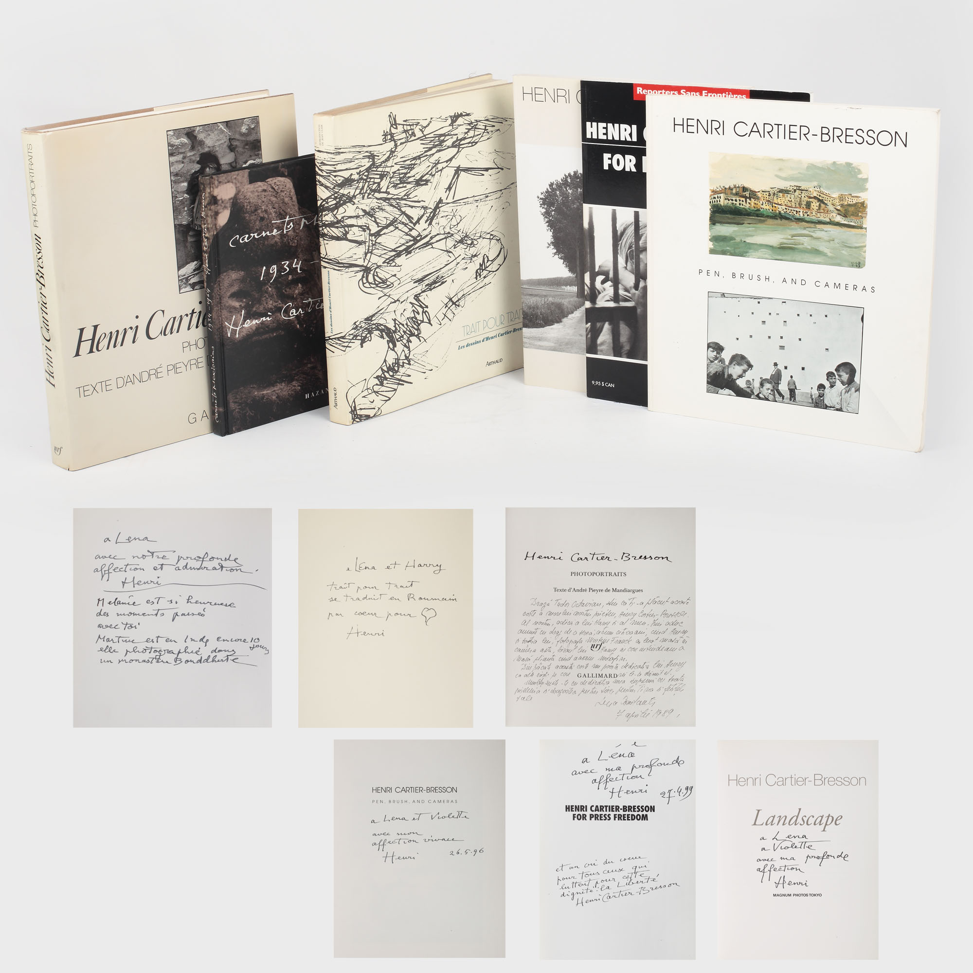 Colecție de albume Henri Cartier-Bresson, ce au aparținut criticului de artă Tudor Octavian și artistei Lena Constante-Brauner, cu dedicații olografe către aceștia, 1985-1996, lot de 6 cărți