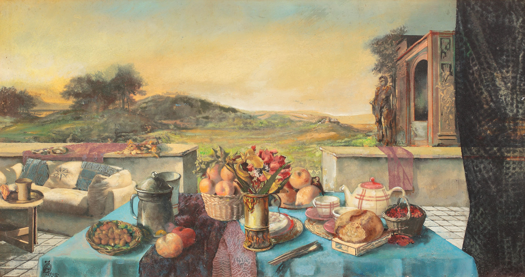 The blue table
