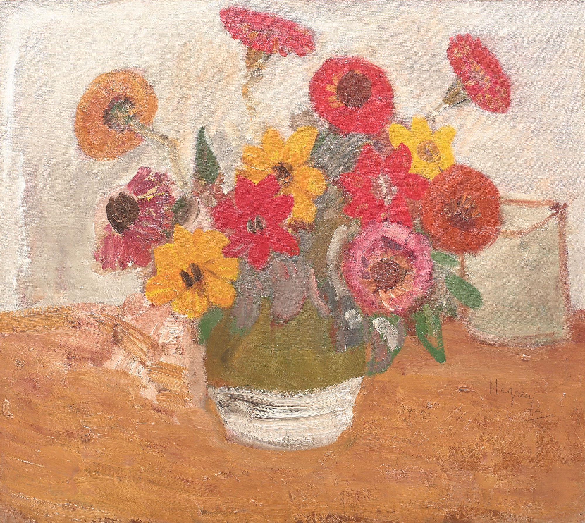Jug with garden flowers