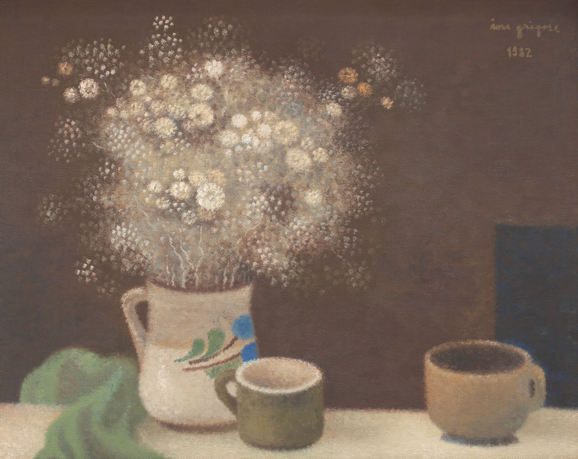 Still life with flowers and cups
