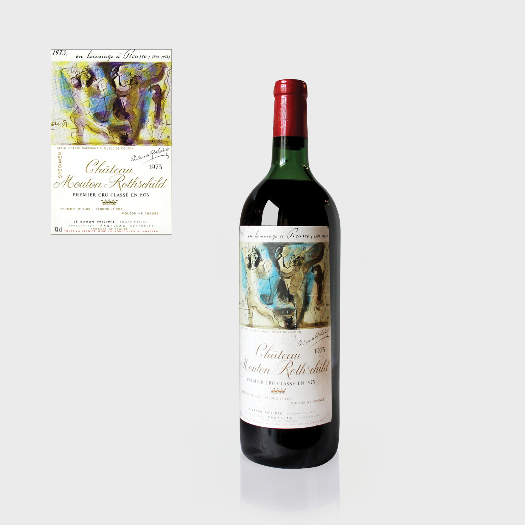 Mouton Rotschild 1973 Premier Cru Classé Magnum 1.5 l. în cutie de lemn, 1 sticlă x 1.5 l. - etichetă de Pablo Picasso