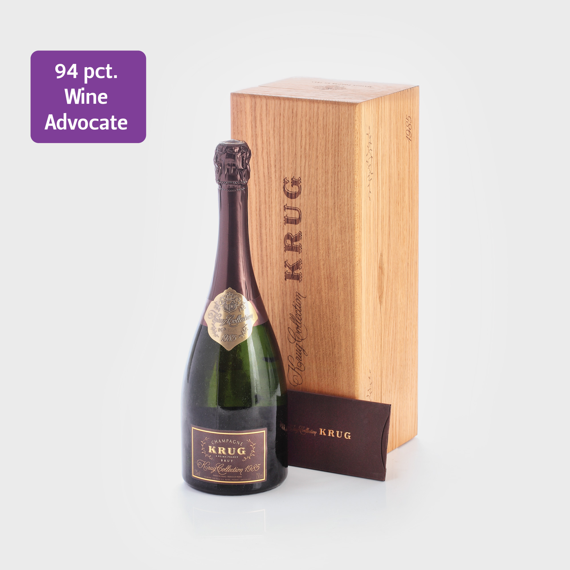 Krug Vintage 1985 Brut Champagne 75 cl. în cutie de lemn, 1 sticlă x 75 cl.