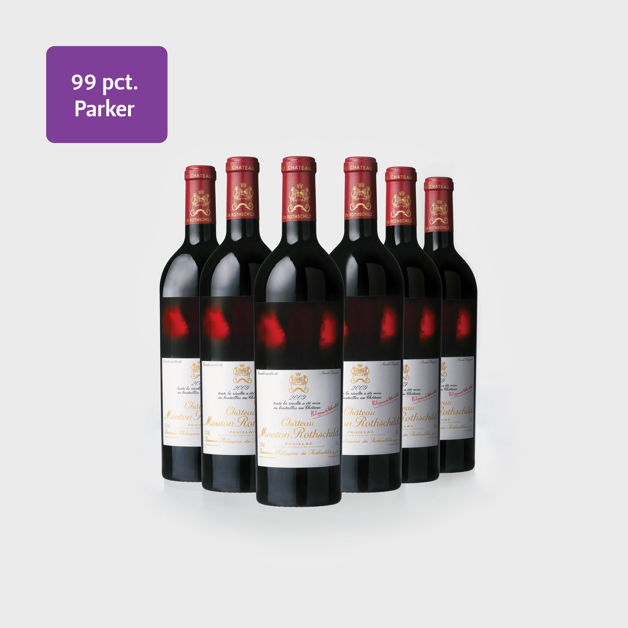 Mouton Rothschild 2009 Premier Cru Classé 75 cl. în cutie de lemn, 6 sticle x 75 cl. - etichetă de Anish Kapoor