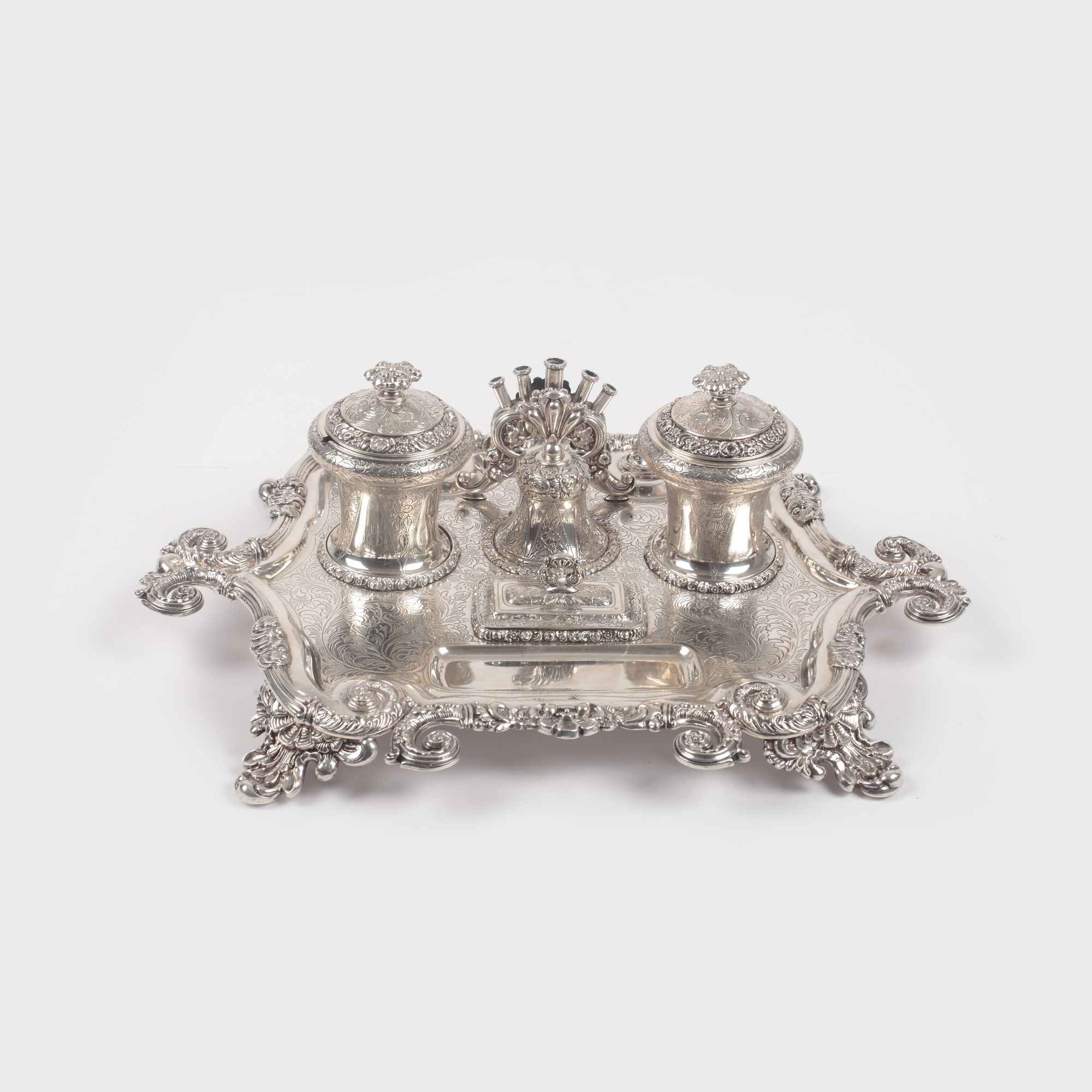 Bogat decorată encrieră din argint Stephan Mayerhofer, stil Neo-rococo, jumătatea sec. XIX