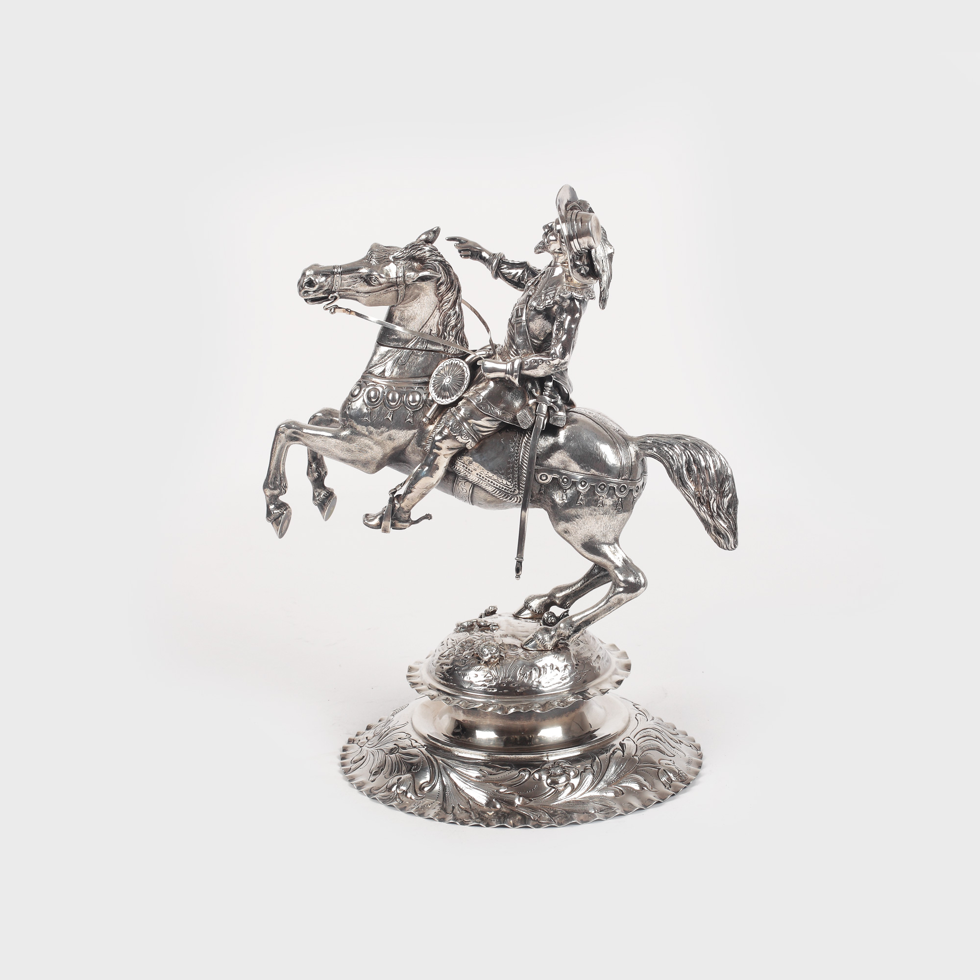 Sculptură ecvestră, din argint Hanau (Regele Gustav Adolf al II-lea al Suediei), sec. XIX