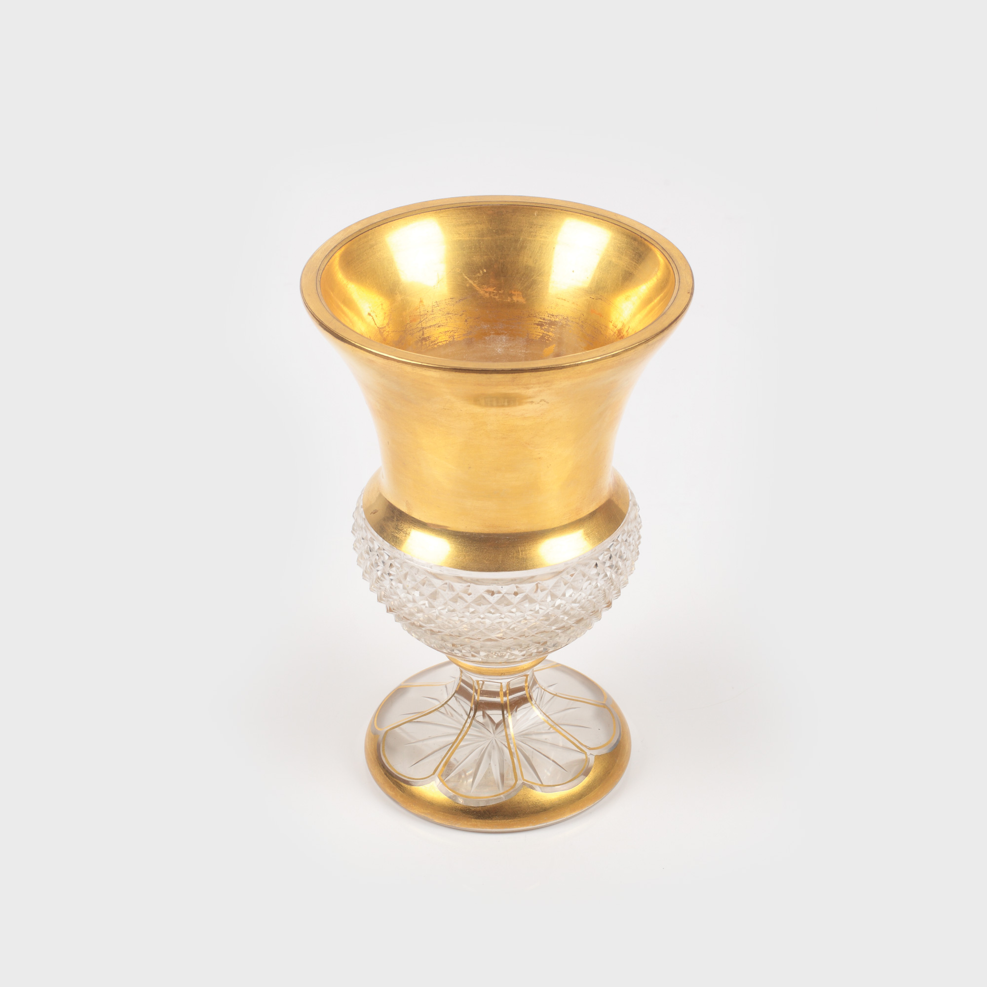 Rafinată cupă din cristal aurit Saint Louis, începutul sec. XX