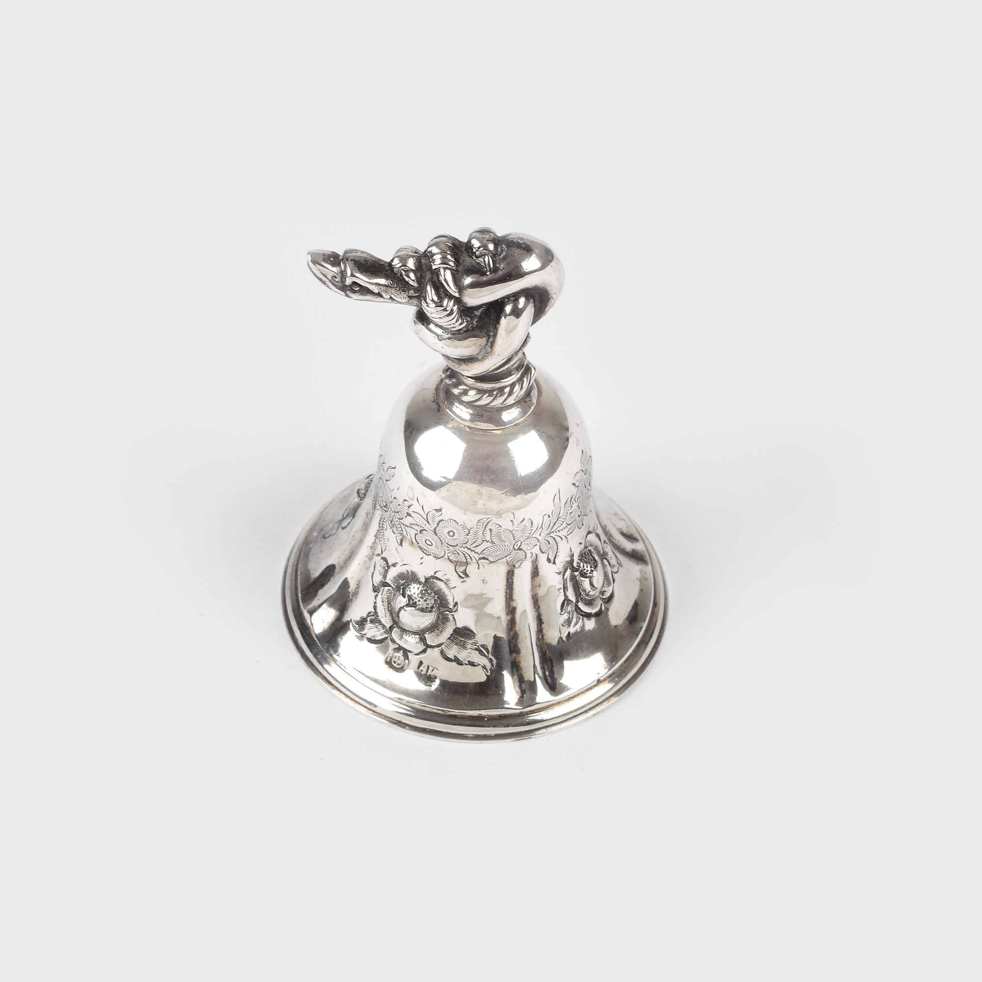Clopoţel vienez de birou, din argint, decorat cu trandafiri, 1850