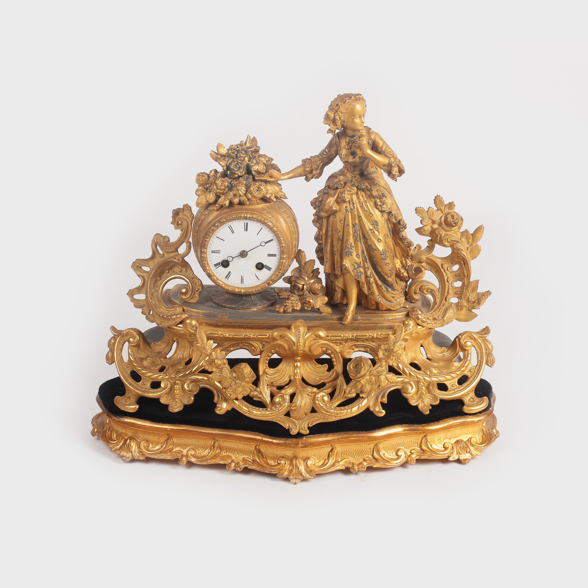 Ceas de șemineu, stil Neo-rococo, din bronze doré (Ormolu), a doua jumătate a sec. XIX
