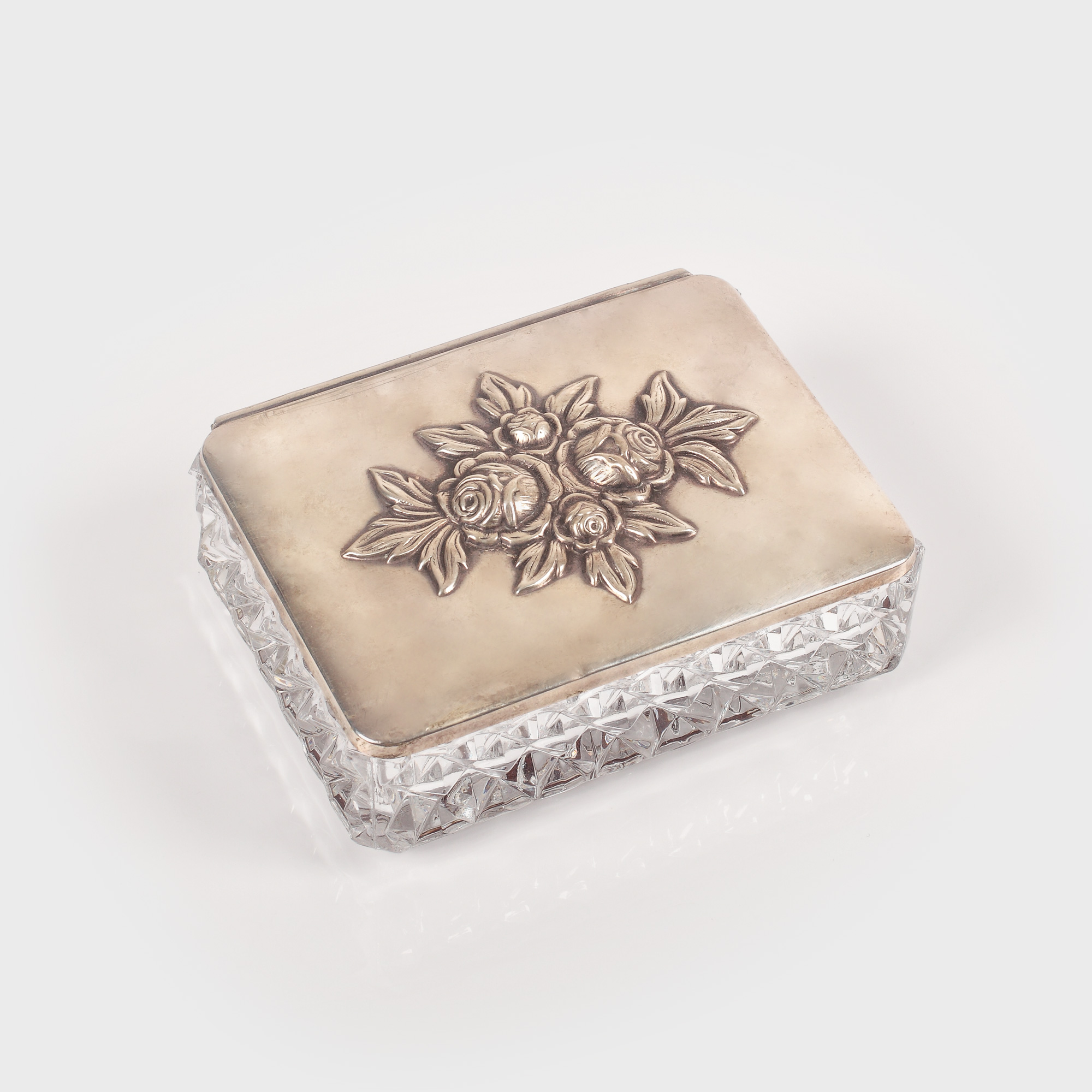 Vas din argint și cristal, designer Emil Hermann, posibil pentru caviar, decorat cu boboci de trandafir, anii '30