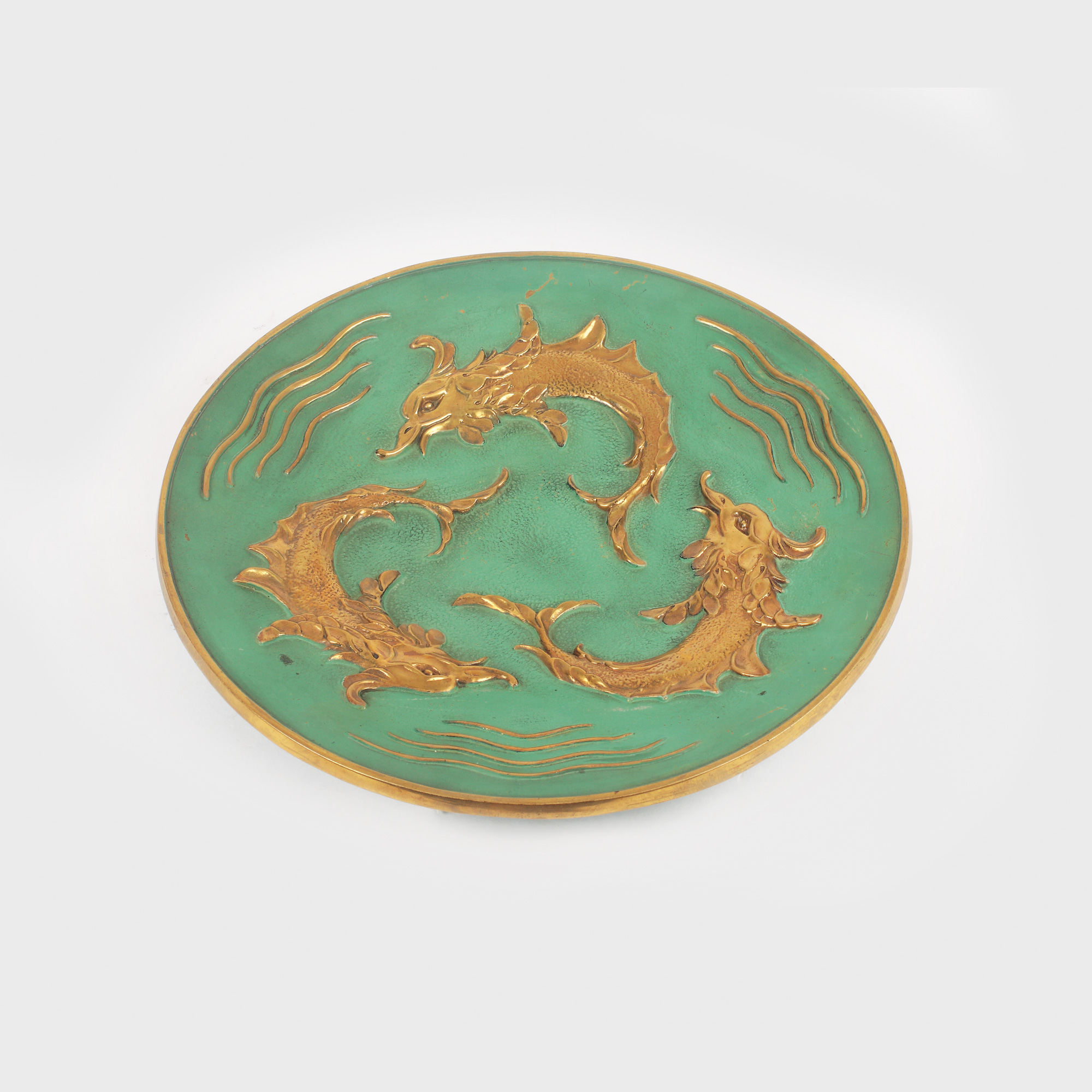 Platou Art Deco, de bronz Max Le Verrier, decorat cu mitologie marină, cca. 1935