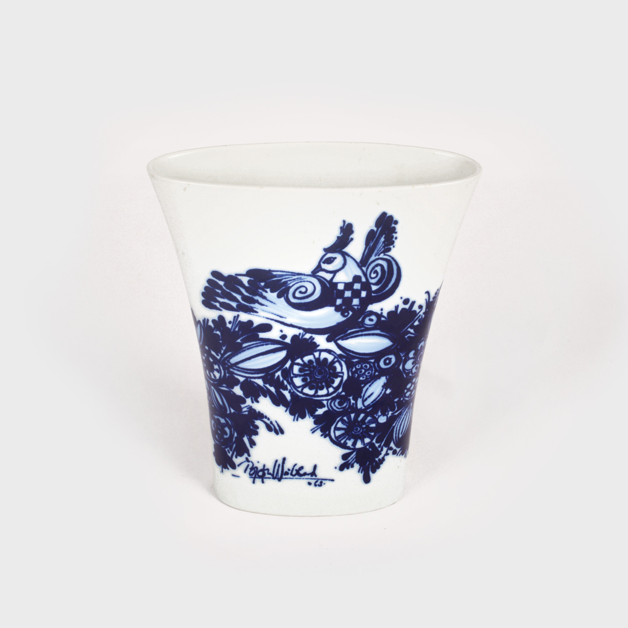 Vas Rosenthal, designer Bjorn Wiinblad, decorat cu albastru de cobalt și pasărea paradisului