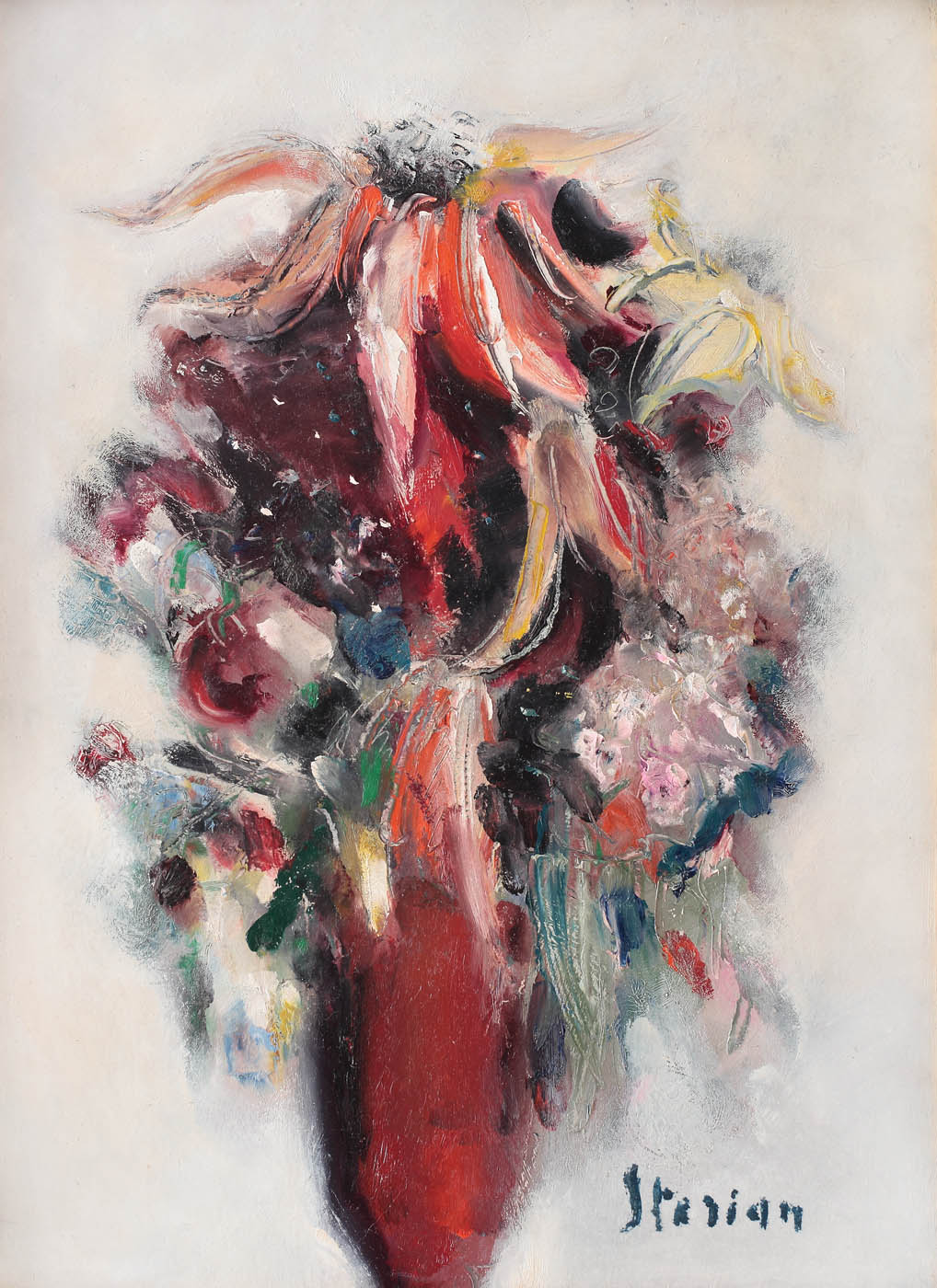 Flowers in red vase
