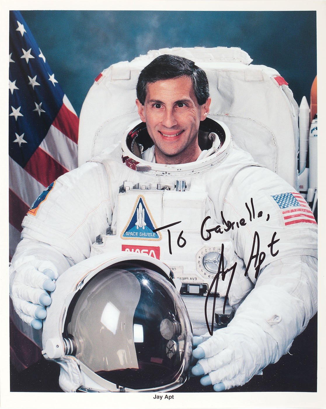 Fotografie cu o dedicație olografă a astronautului american Jay Apt