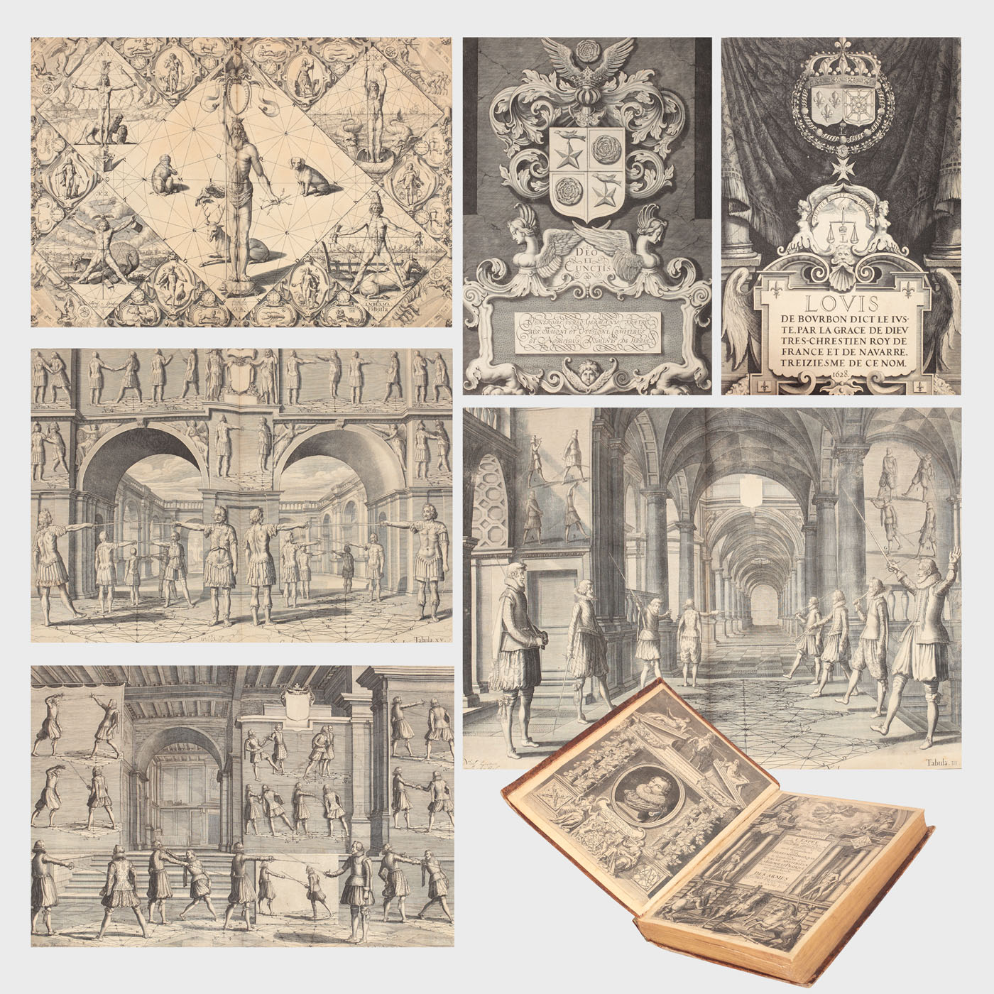 Gerard Thibault, Academie de L`espee, Leiden,1628, 57 gravuri din care 46 duble, piesă celebră, de muzeu, raritate extremă