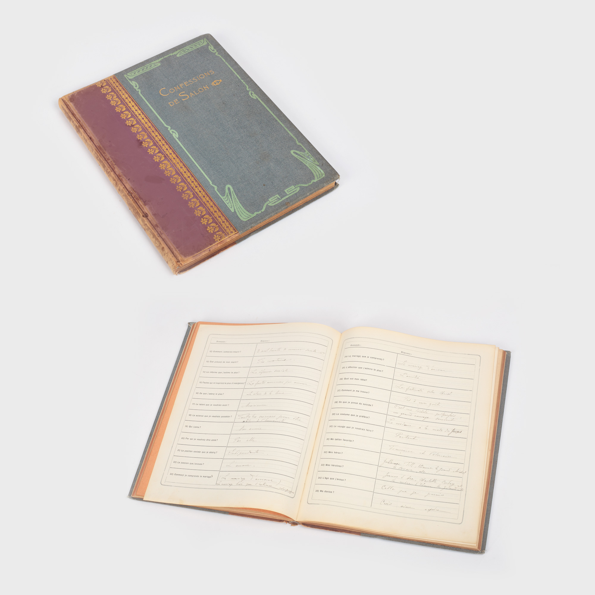 Jurnal - "Confessions de Salon", decorat Art Nouveau, conținând și preferințele și confesiunile Reginei Elisabeta, exemplar unic