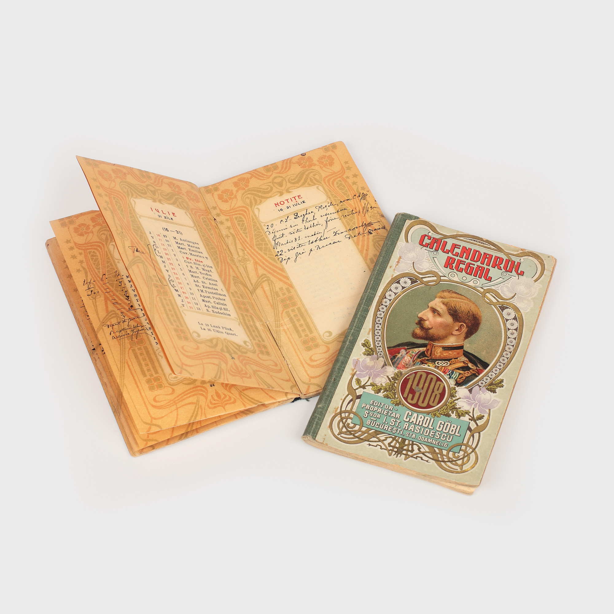 Lot de 2 calendare regale din anii 1908 și 1909, decorate cu scene din viața familiei regale