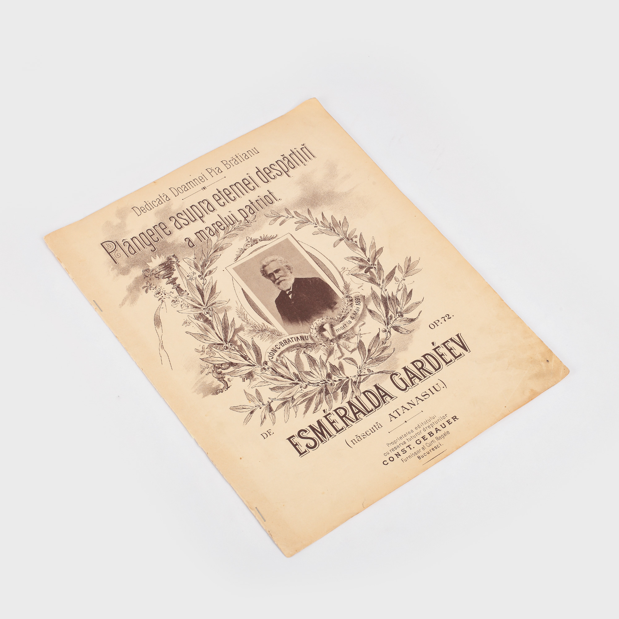 Partitură muzicală omagiind pe Ion C. Brătianu, 1891
