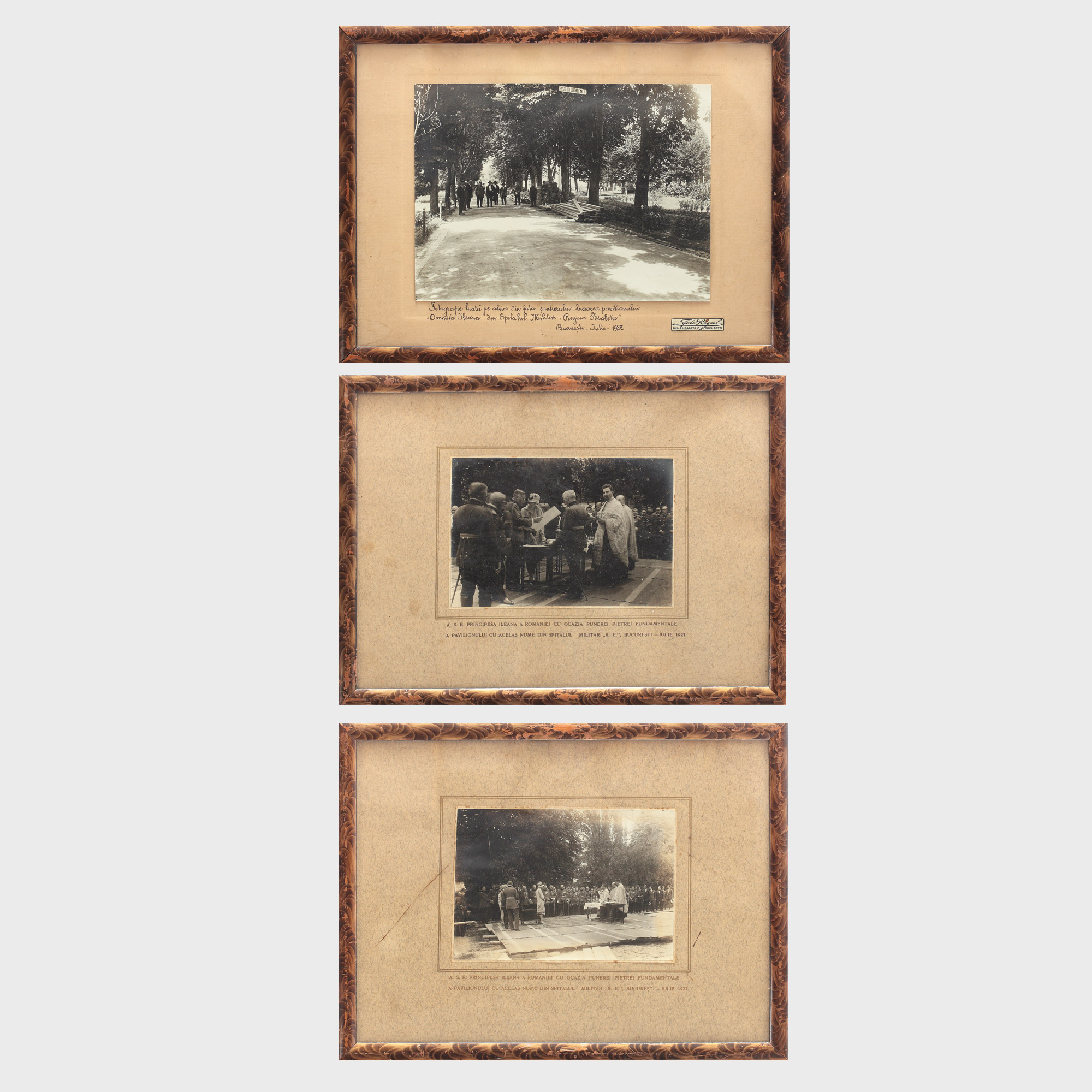Set de 3 fotografii principesa Ileana la Spitalul Militar din București, 1927